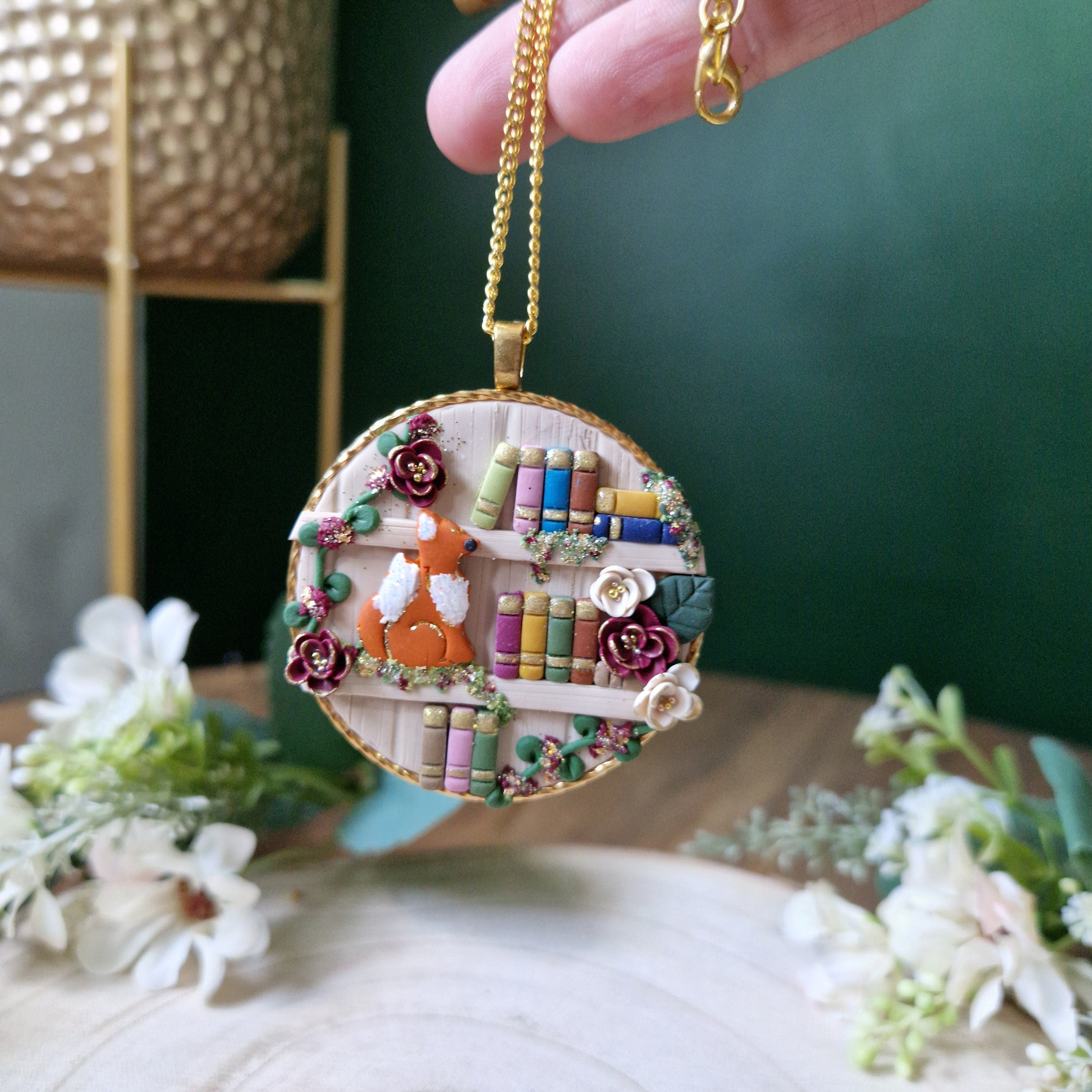 Autumn Fox Bookcase necklace