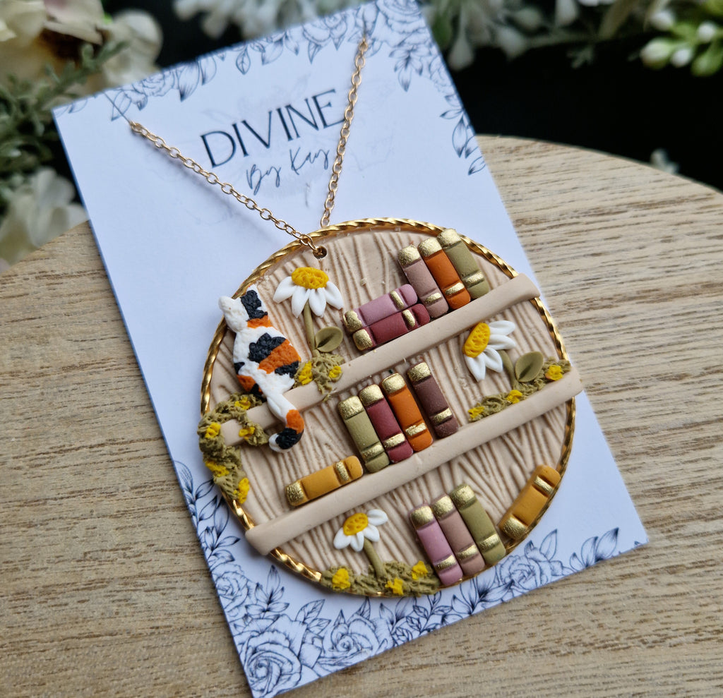 cat Bookcase necklace