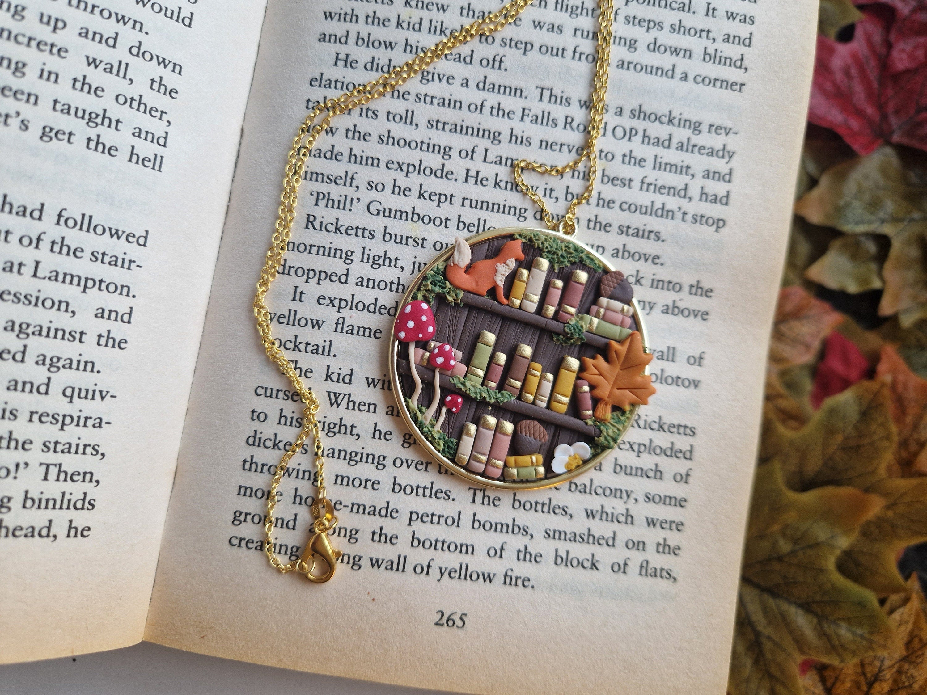 Autumn Fox Bookcase necklace