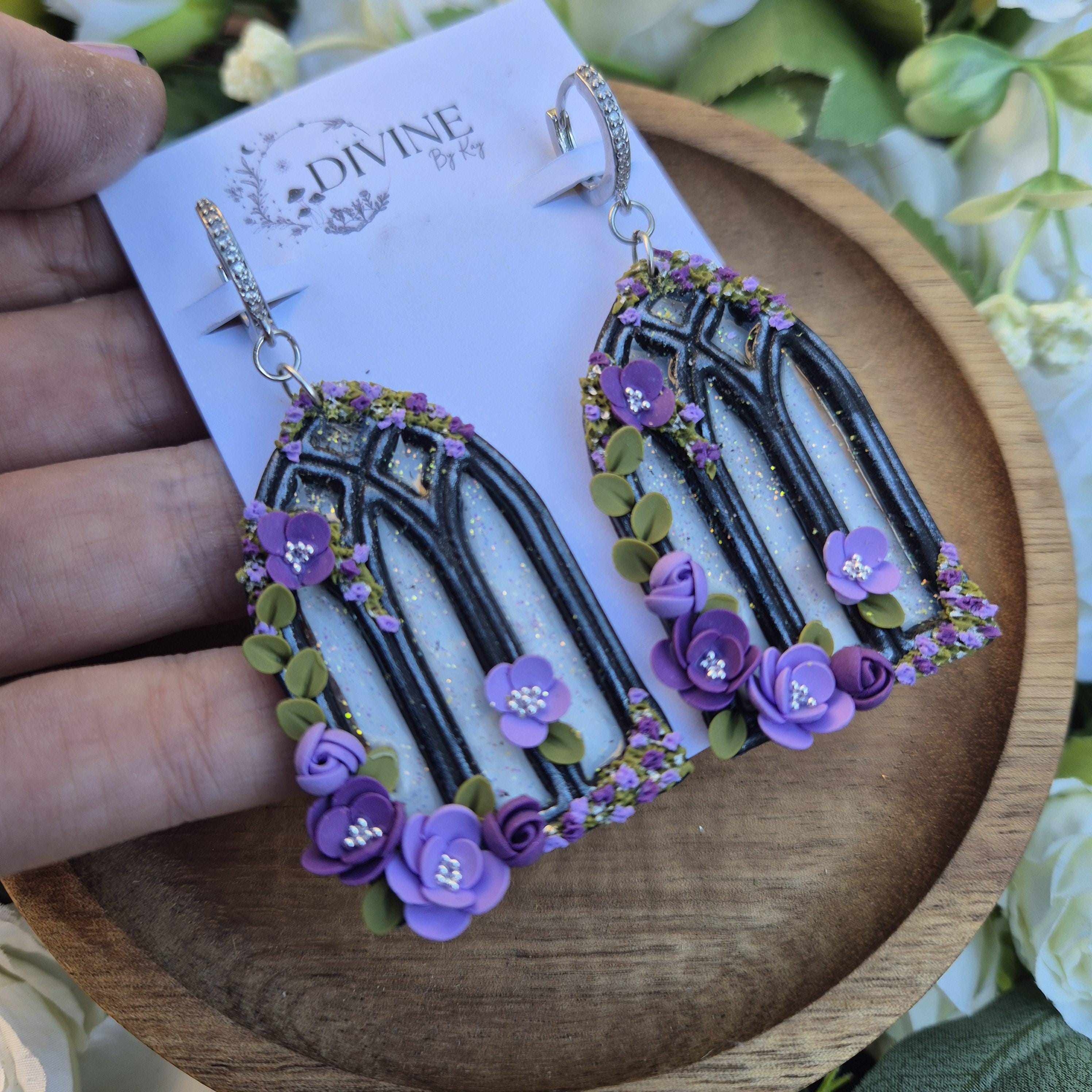 gothic window earrings - stained glass windows - celestial dangle earrings