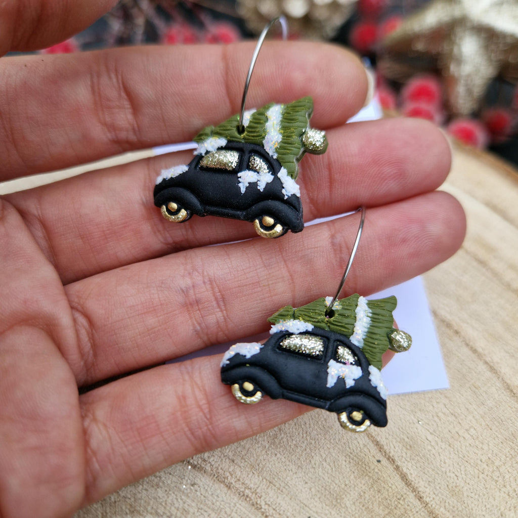 christmas car earrings