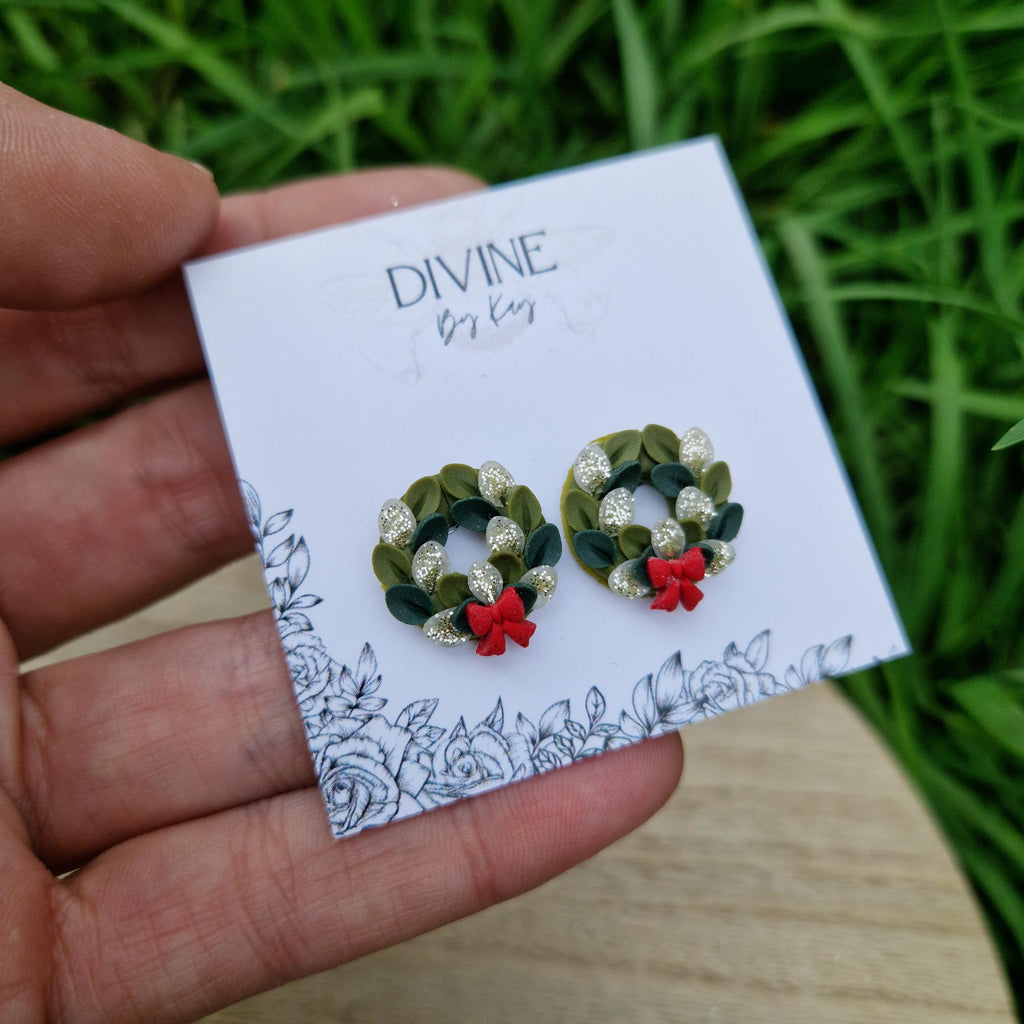 sterling silver Christmas wreath studs