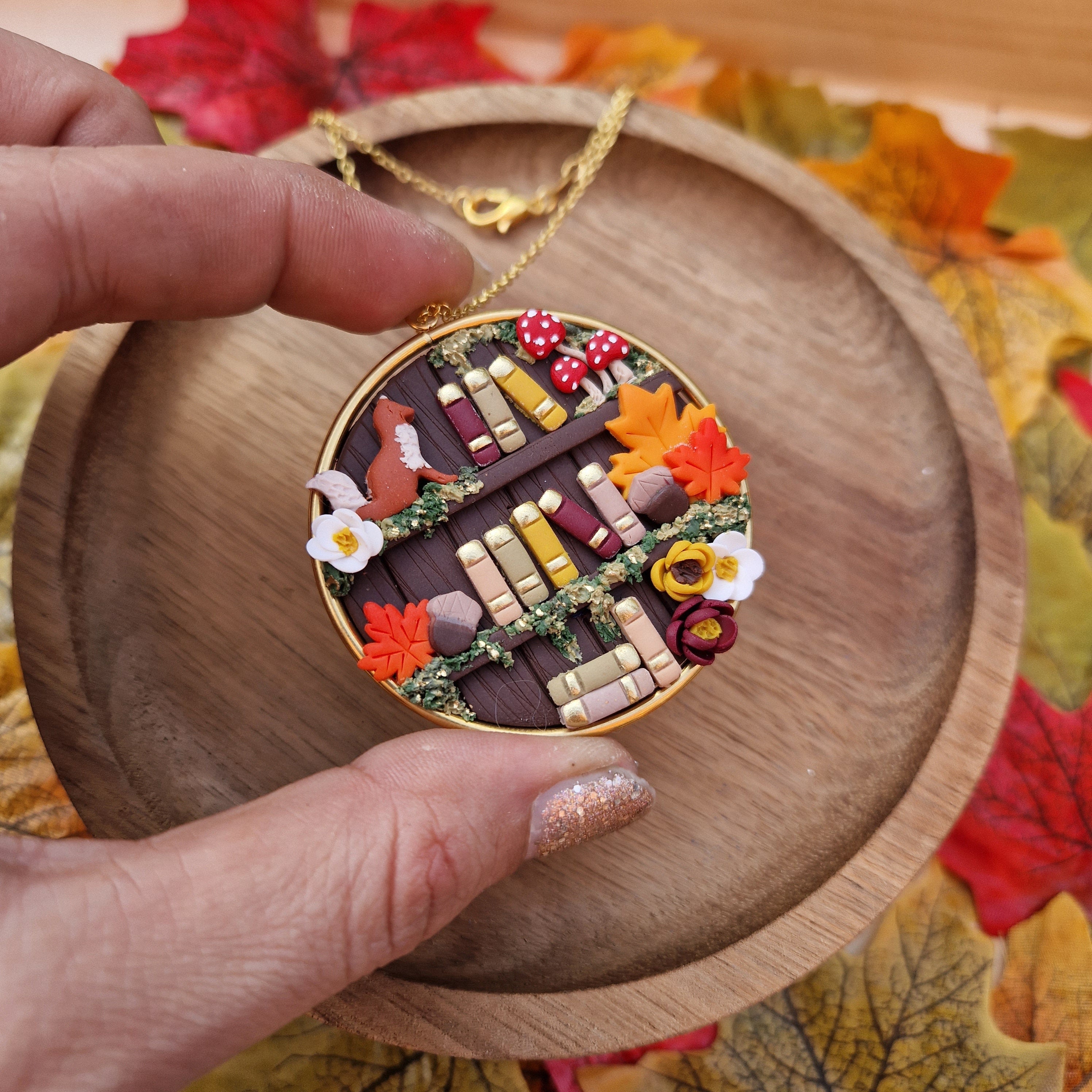 Autumn Fox Bookcase necklace