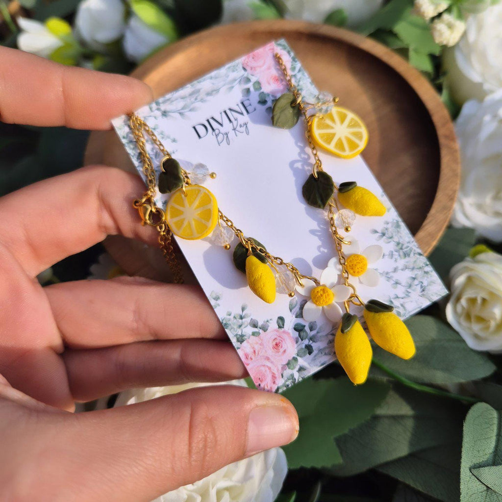 Lemon fruit charm necklace, minimalist pendant, fruit jewellery, secret santa, lemon necklace