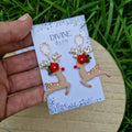 reindeer dangle earrings, Christmas earrings, polymer clay earrings, handmade jewellery,