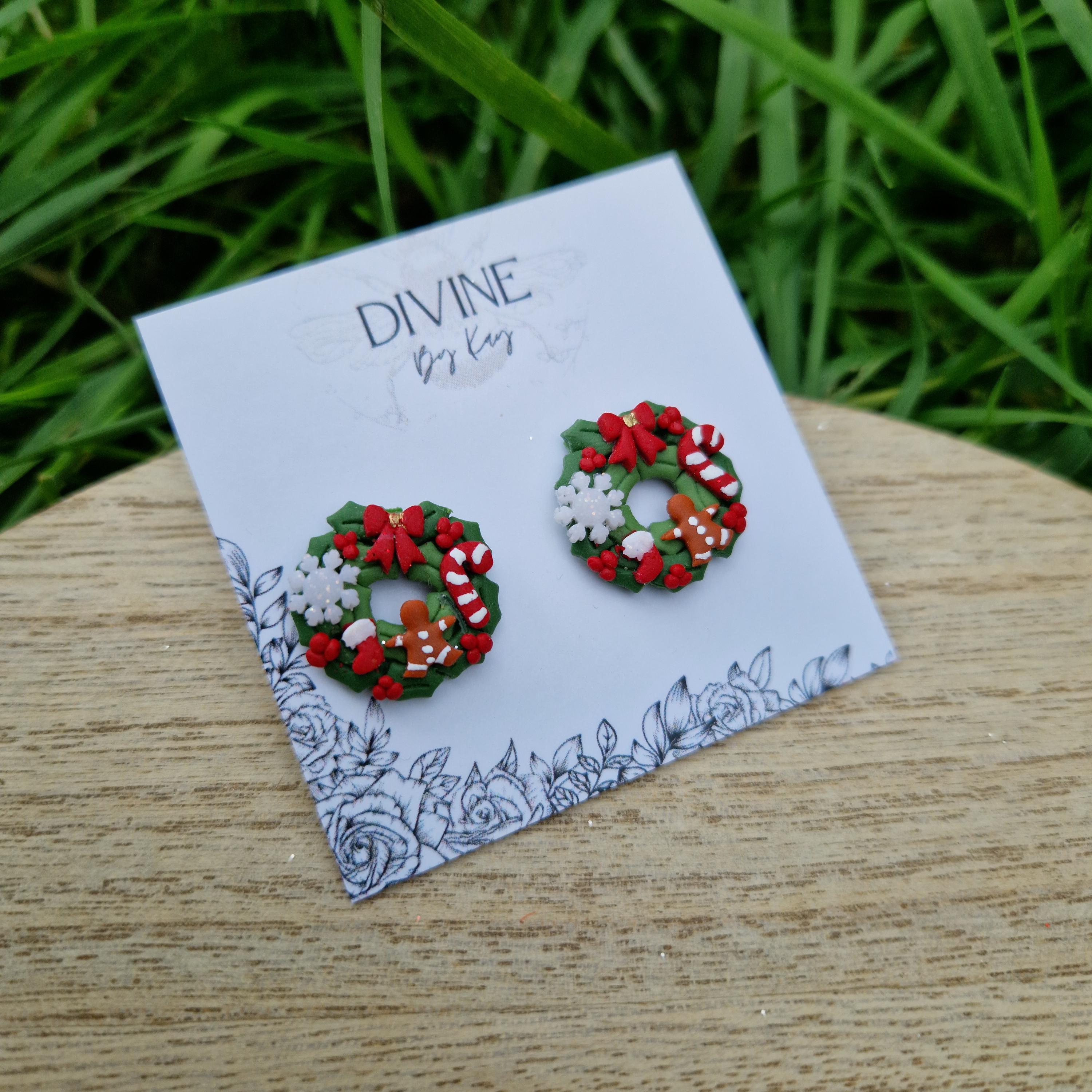 sterling silver Christmas wreath studs