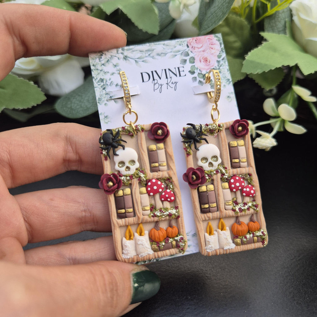 spooky skull Book Earrings - book lover gifts - quirky earrings  - bookshelf earrings - book club gifts