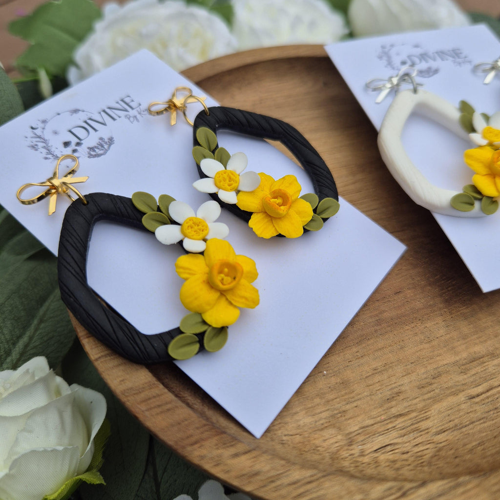 Spring floral dangle earrings - handmade earrings uk - clay earrings - divine clay