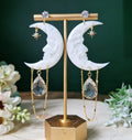 celestial opal moon earrings, statement earrings , gifts for her , birthday gift idea, crescent moon jewellery, christmas day gift