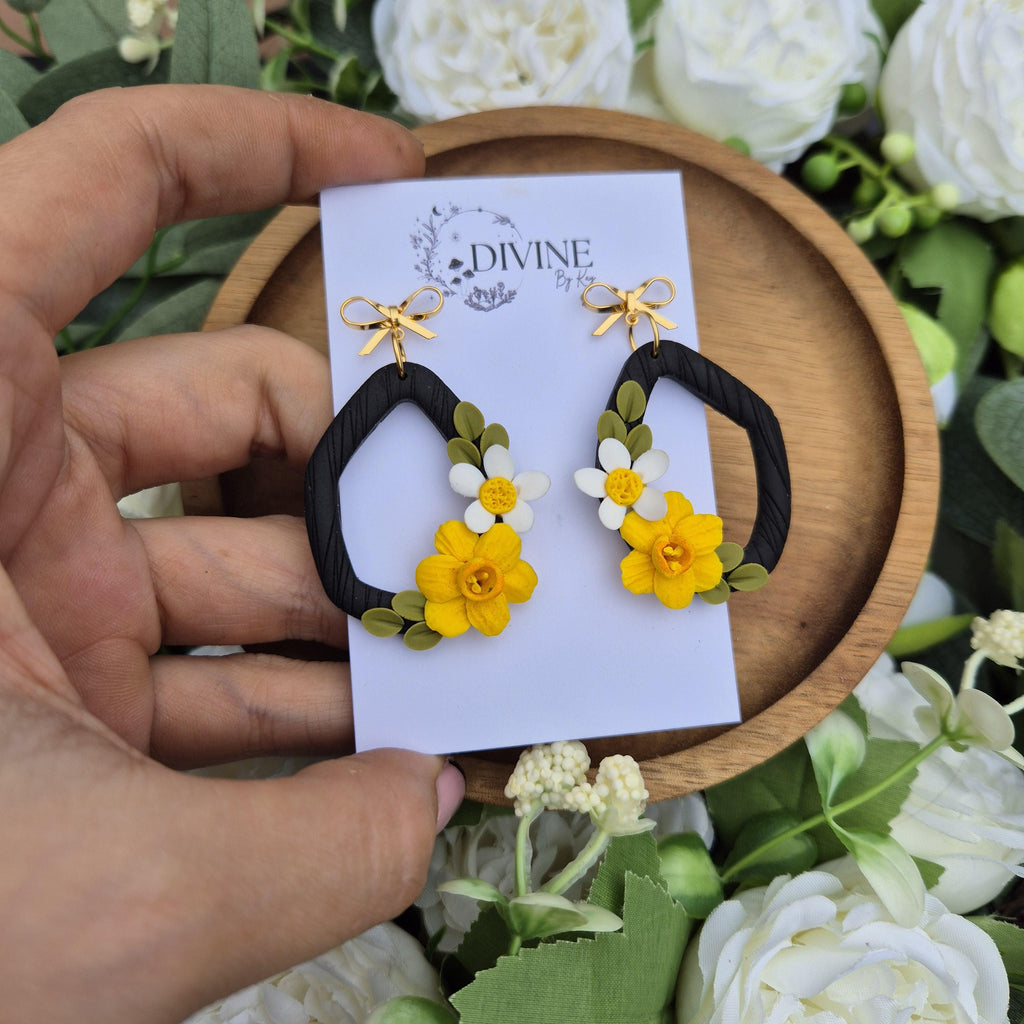 Spring floral dangle earrings - handmade earrings uk - clay earrings - divine clay