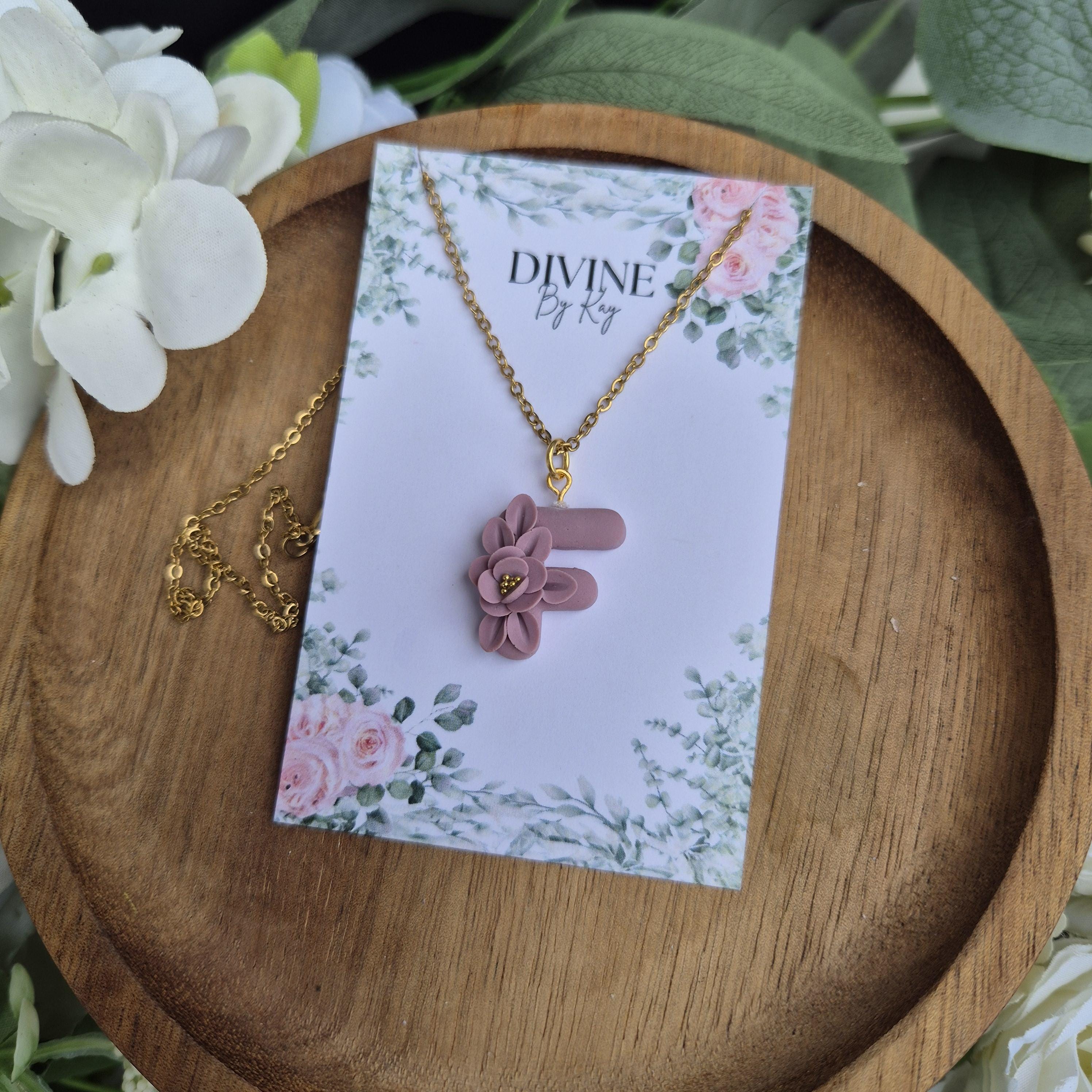 DREAM flower initial pendant, necklace, birthday gifts for her, anniversary gift, nature lover gifts, bridesmaid gifts