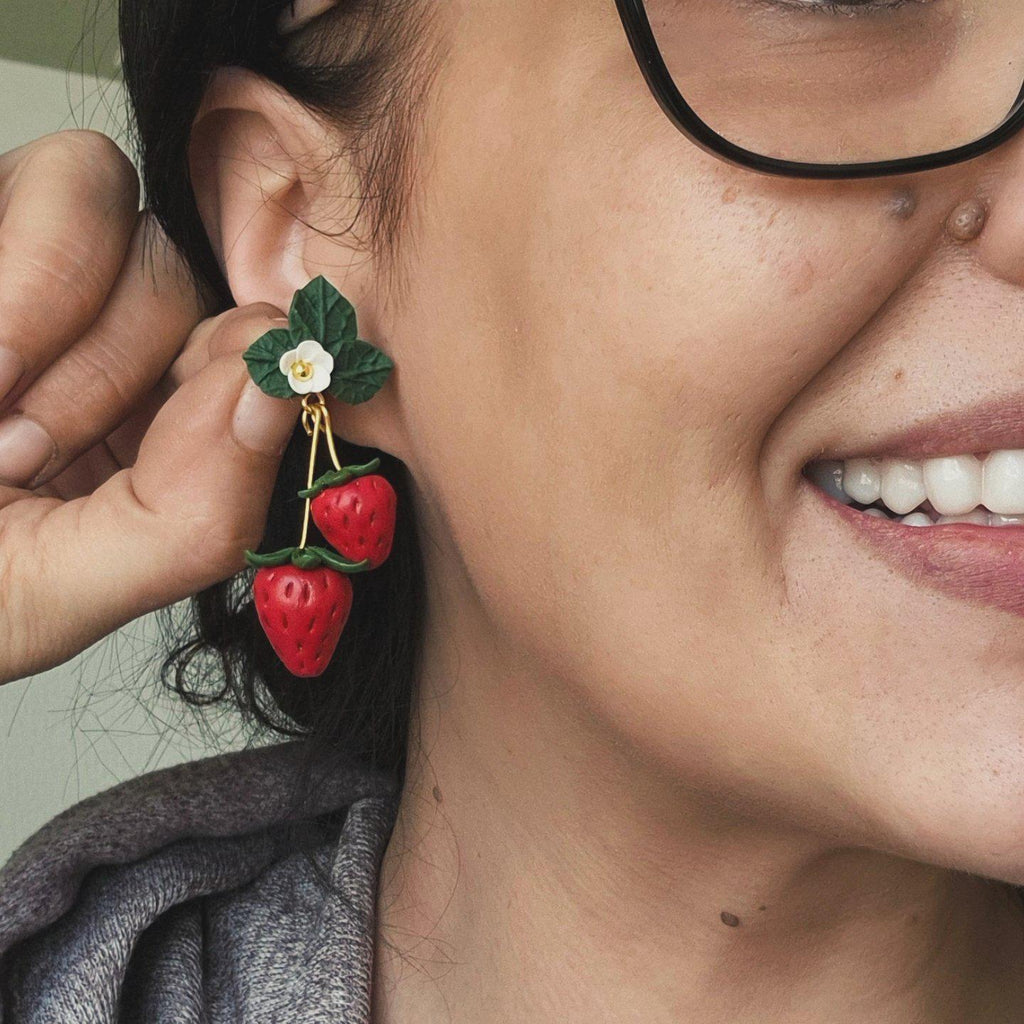 Strawberry fruit  dangle earrings, minimalist earrings, festive earrings, secret santa gift, nature inspired gift, summer earrings for her