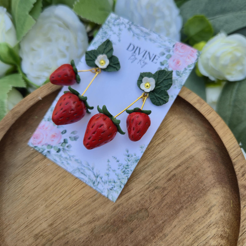 Strawberry fruit  dangle earrings, minimalist earrings, festive earrings, secret santa gift, nature inspired gift, summer earrings for her