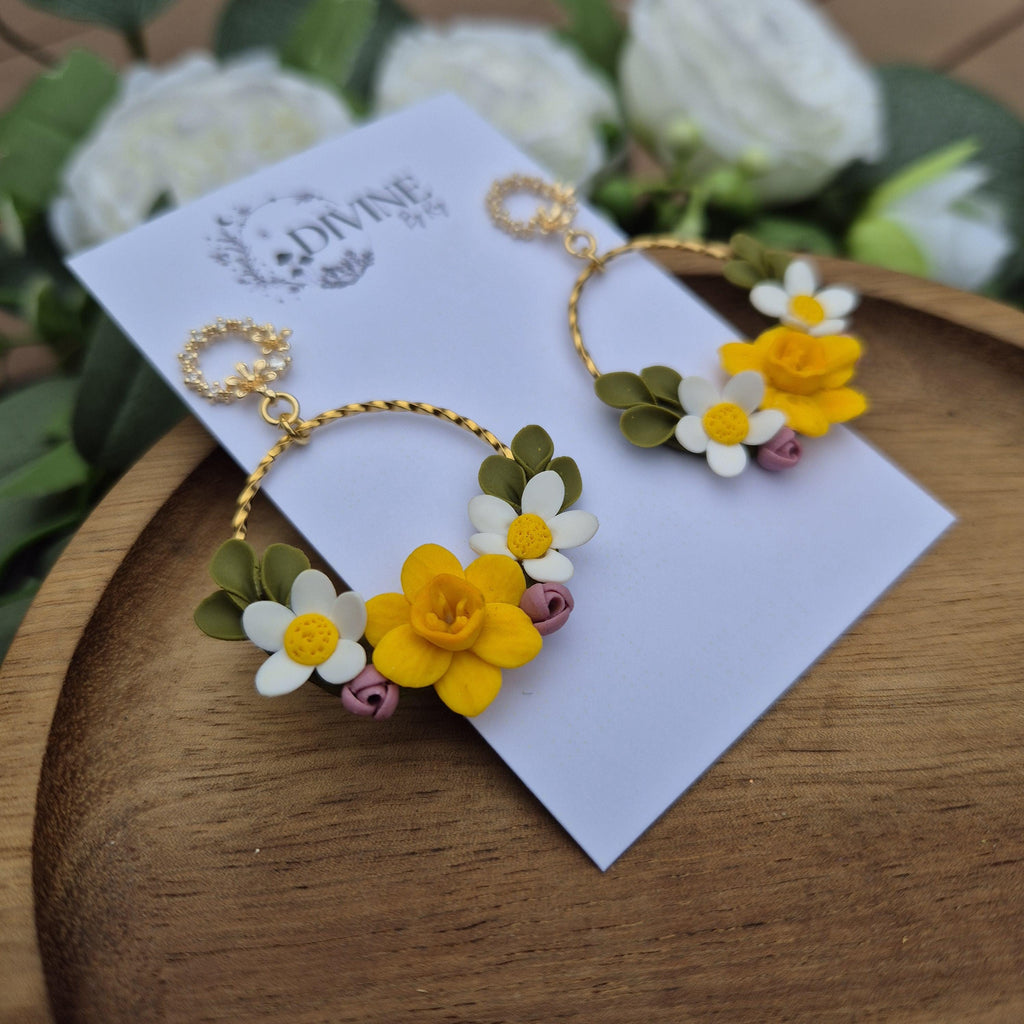 Spring floral dangle earrings - handmade earrings uk - clay earrings - divine clay
