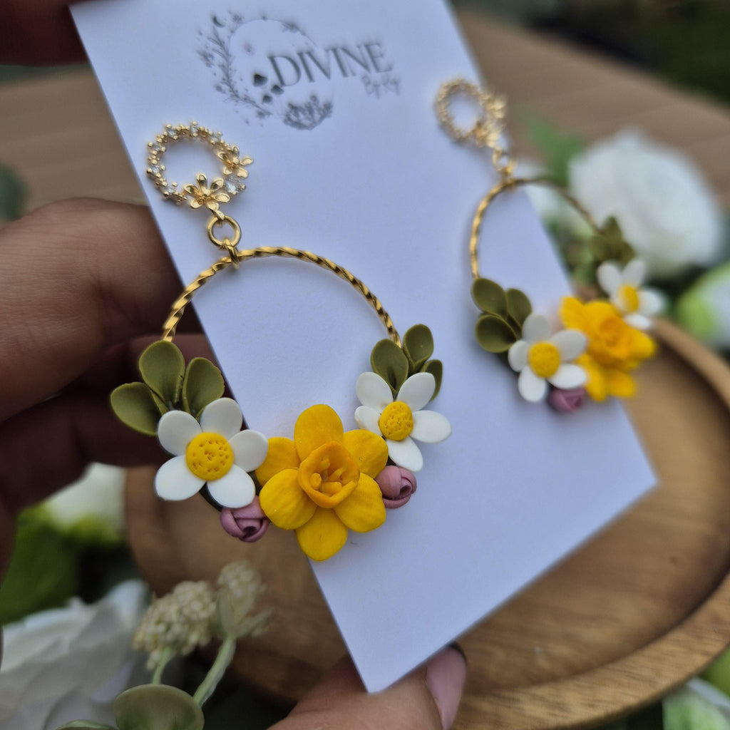 Spring floral dangle earrings - handmade earrings uk - clay earrings - divine clay