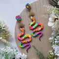 Neon Snake Polymer Clay Earrings, Floral Statement Dangles, Lightweight Handmade Jewellery