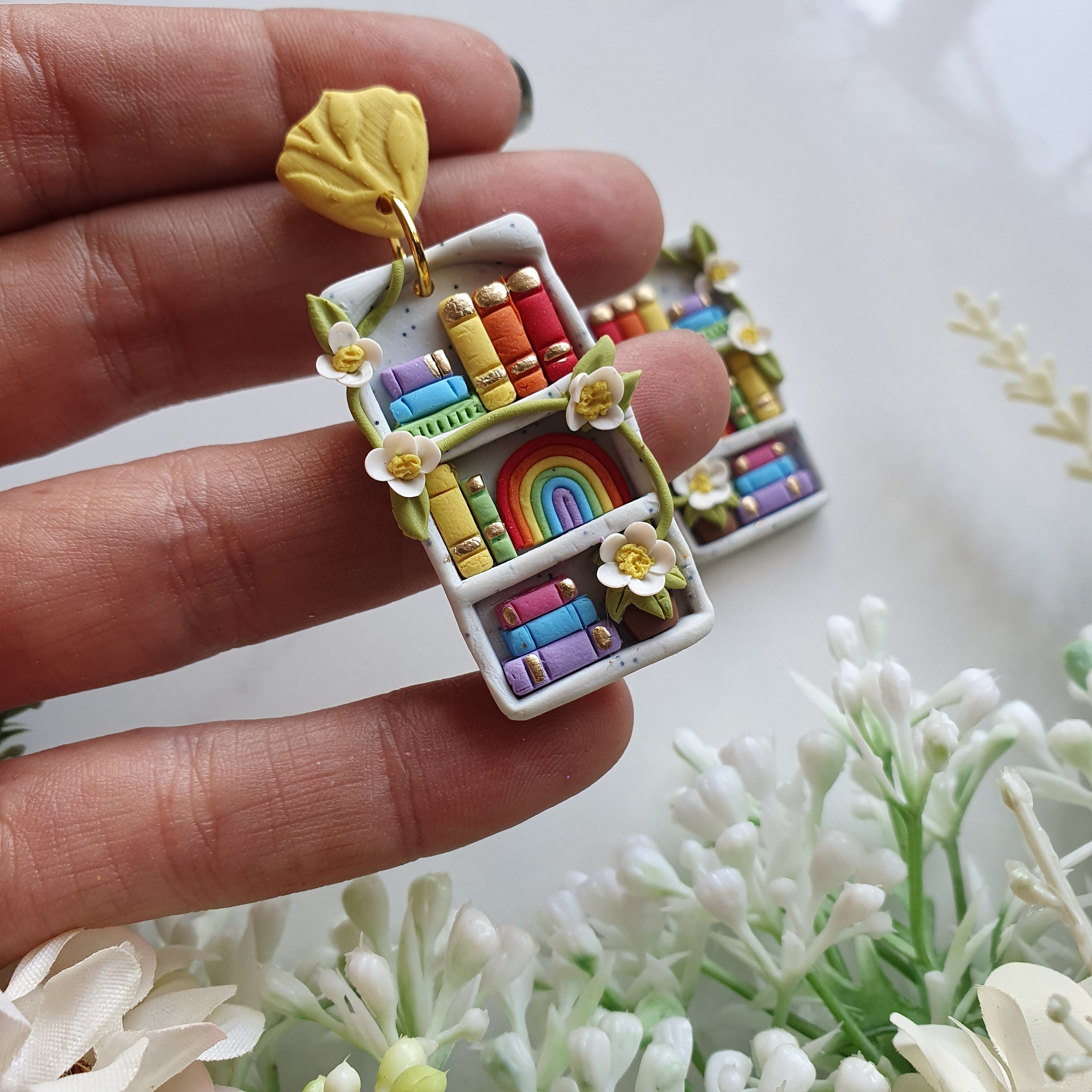 Rainbow Bookshelf Earrings: Handmade Quirky Book Lover Jewelry