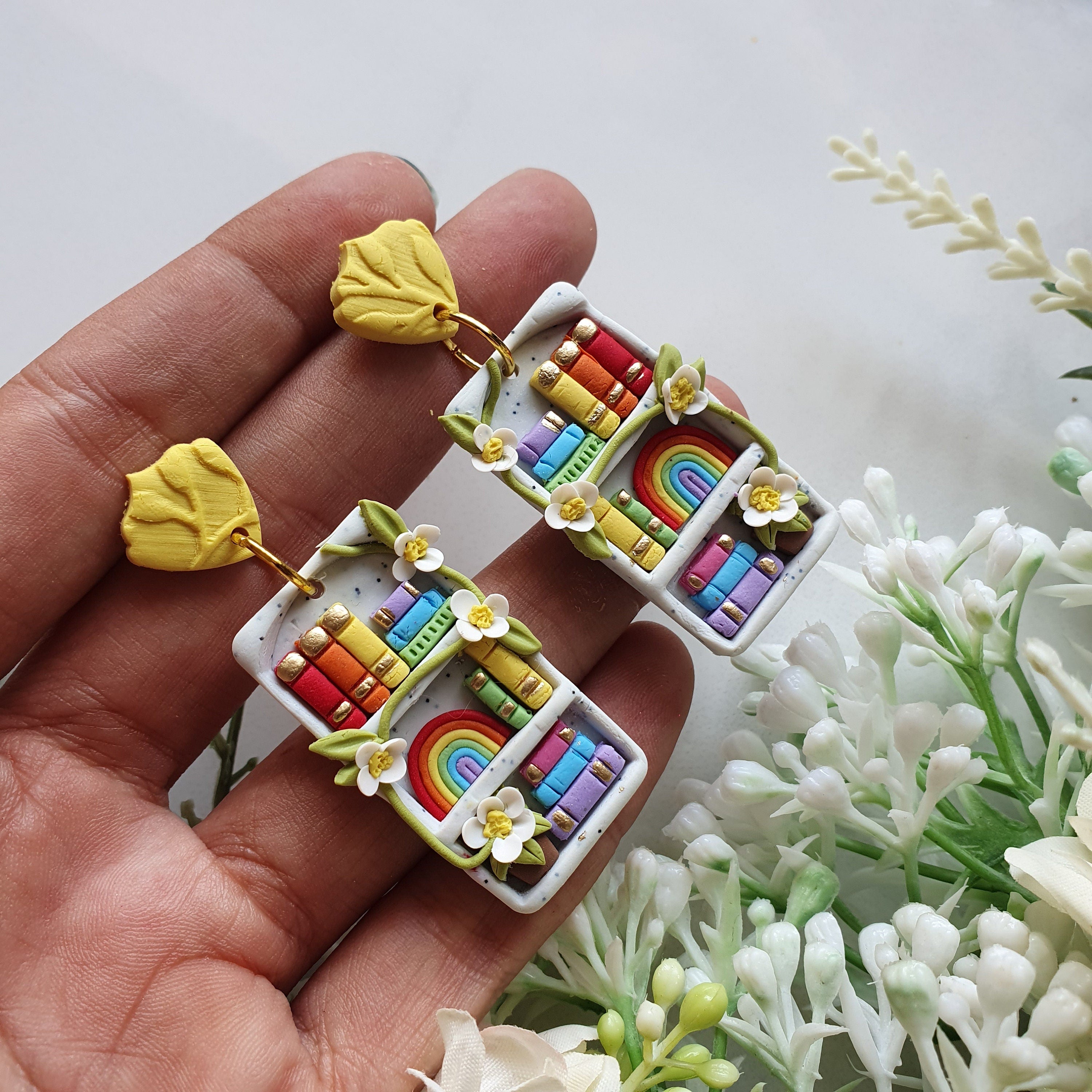Rainbow Bookshelf Earrings: Handmade Quirky Book Lover Jewelry