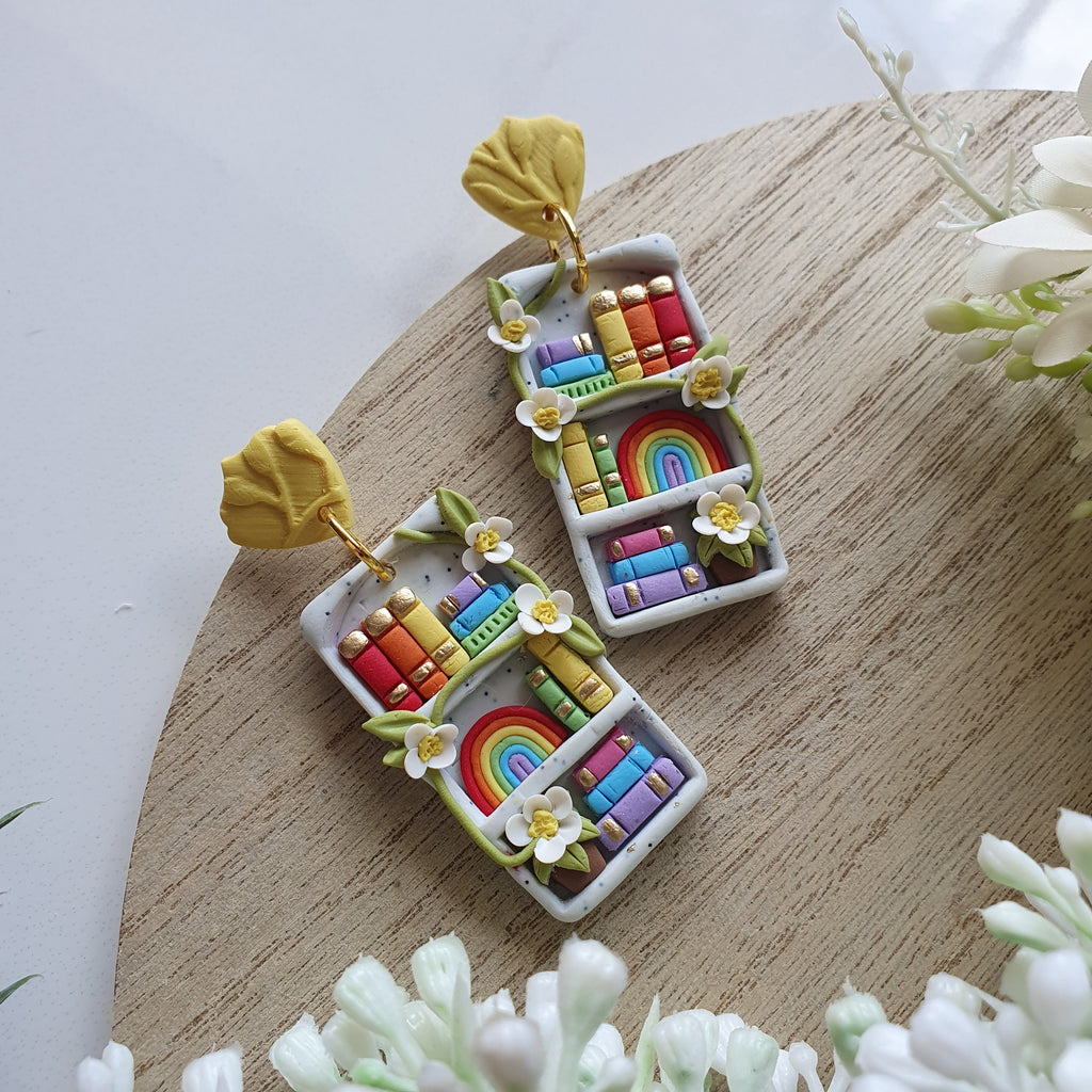 Rainbow Bookshelf Earrings: Handmade Quirky Book Lover Jewelry
