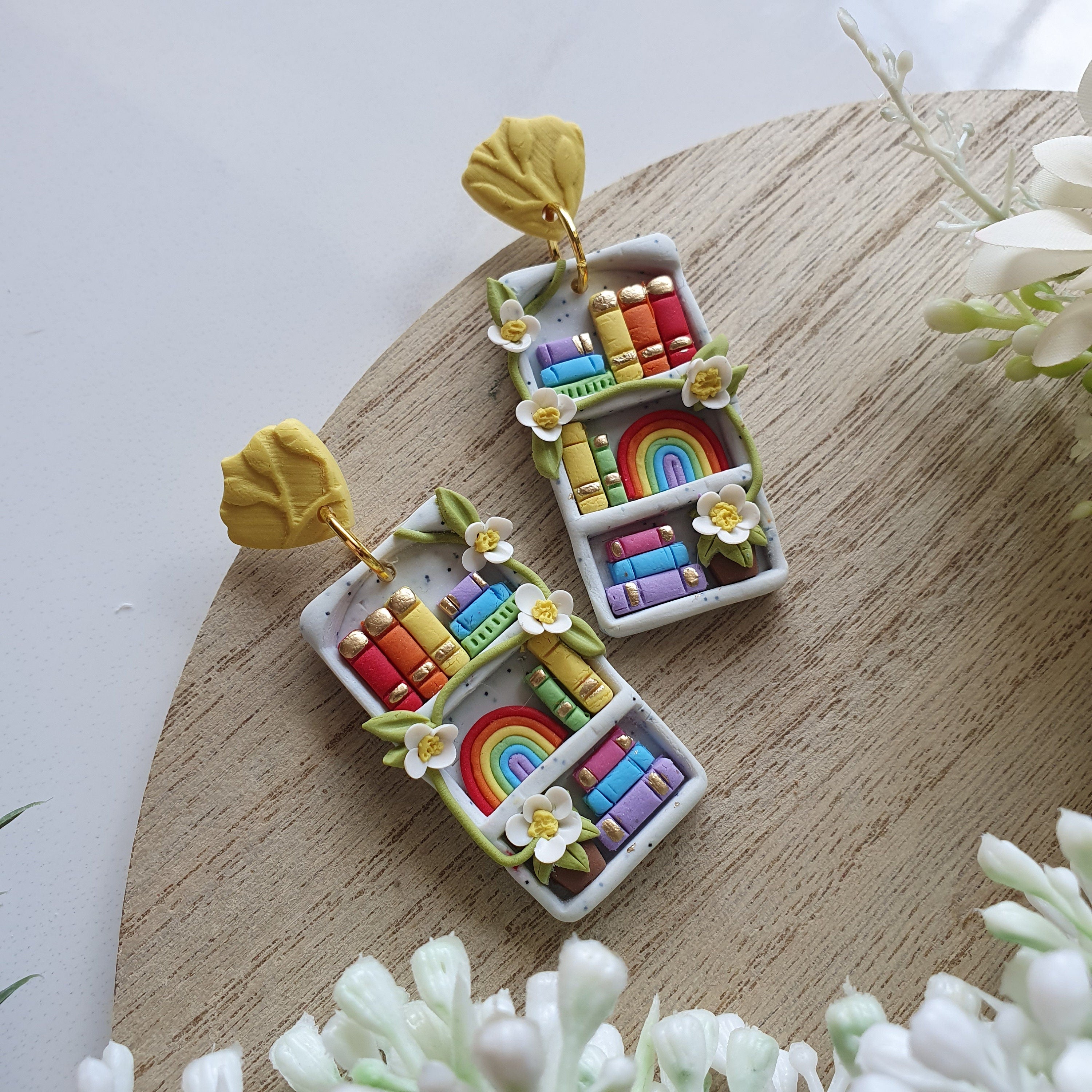 Rainbow Bookshelf Earrings: Handmade Quirky Book Lover Jewelry