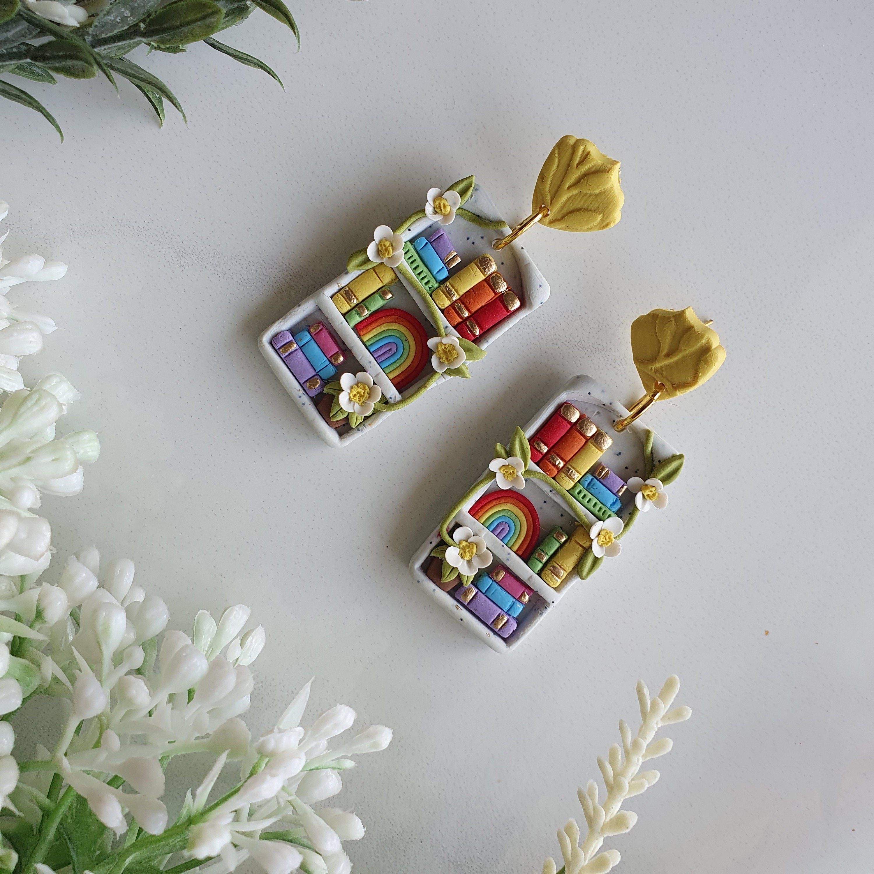 Rainbow Bookshelf Earrings: Handmade Quirky Book Lover Jewelry