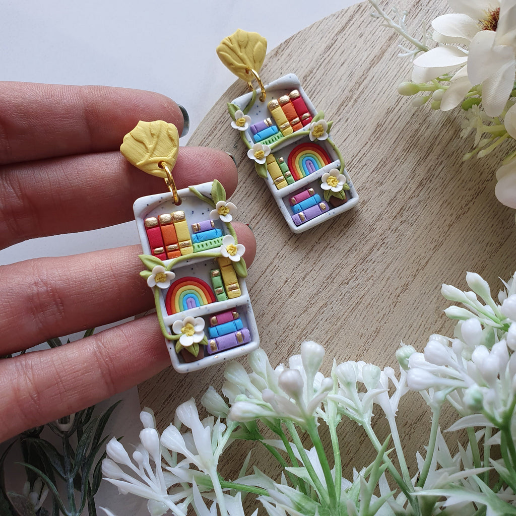 Rainbow Bookshelf Earrings: Handmade Quirky Book Lover Jewelry