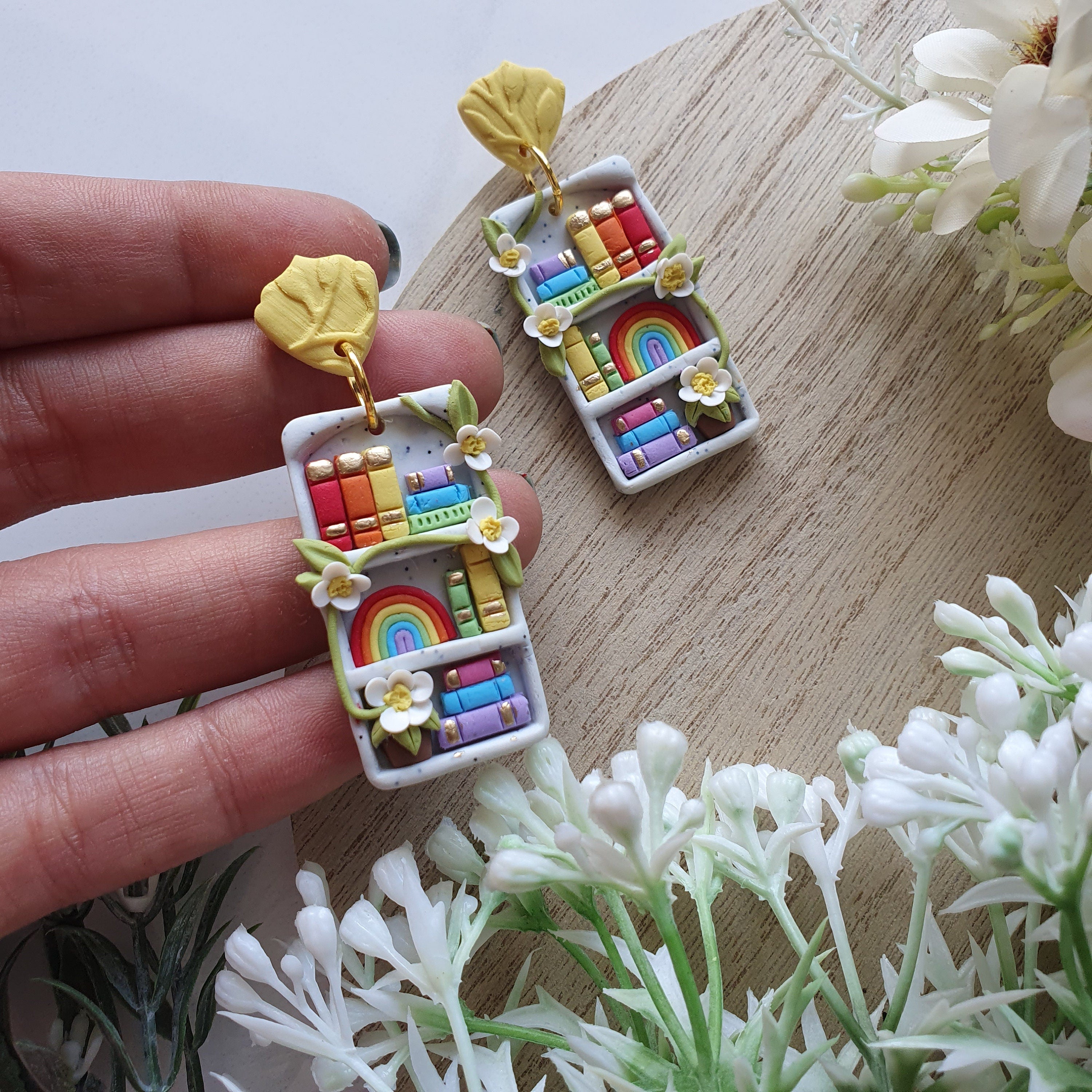 Rainbow Bookshelf Earrings: Handmade Quirky Book Lover Jewelry