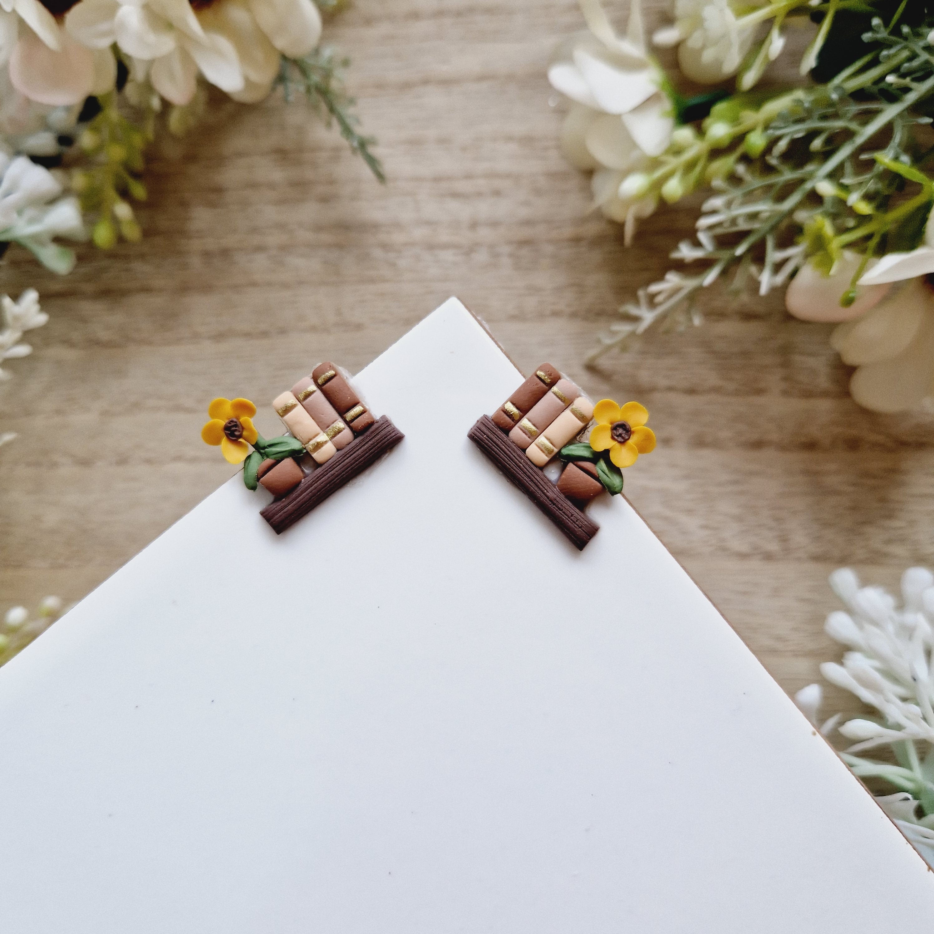 Custom Bookshelf Stud Earrings: Stainless Steel Book Lover Gift