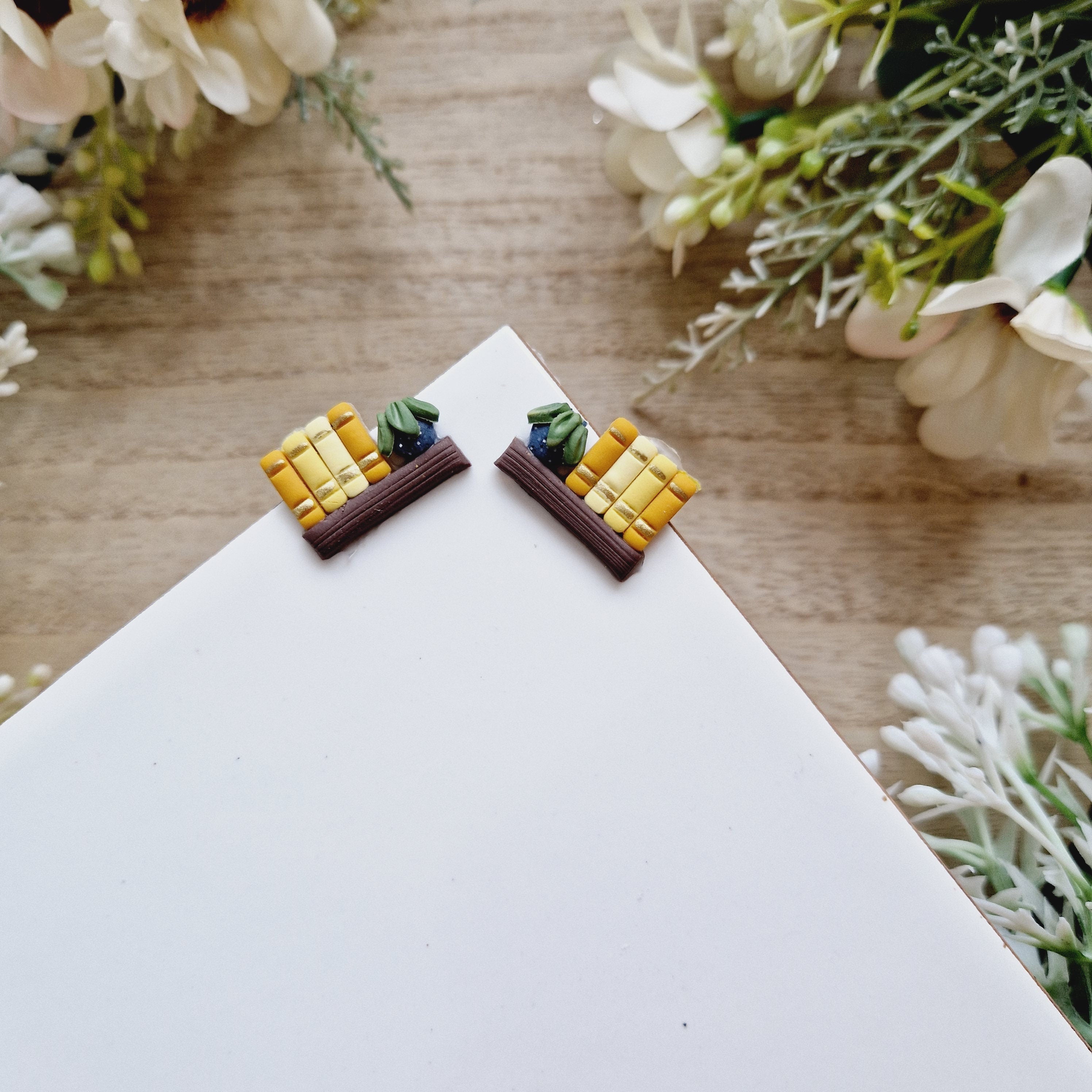 Custom Bookshelf Stud Earrings: Stainless Steel Book Lover Gift