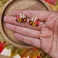 Handmade Clay Book Stud Earrings: Mushroom Bookshelf Jewelry