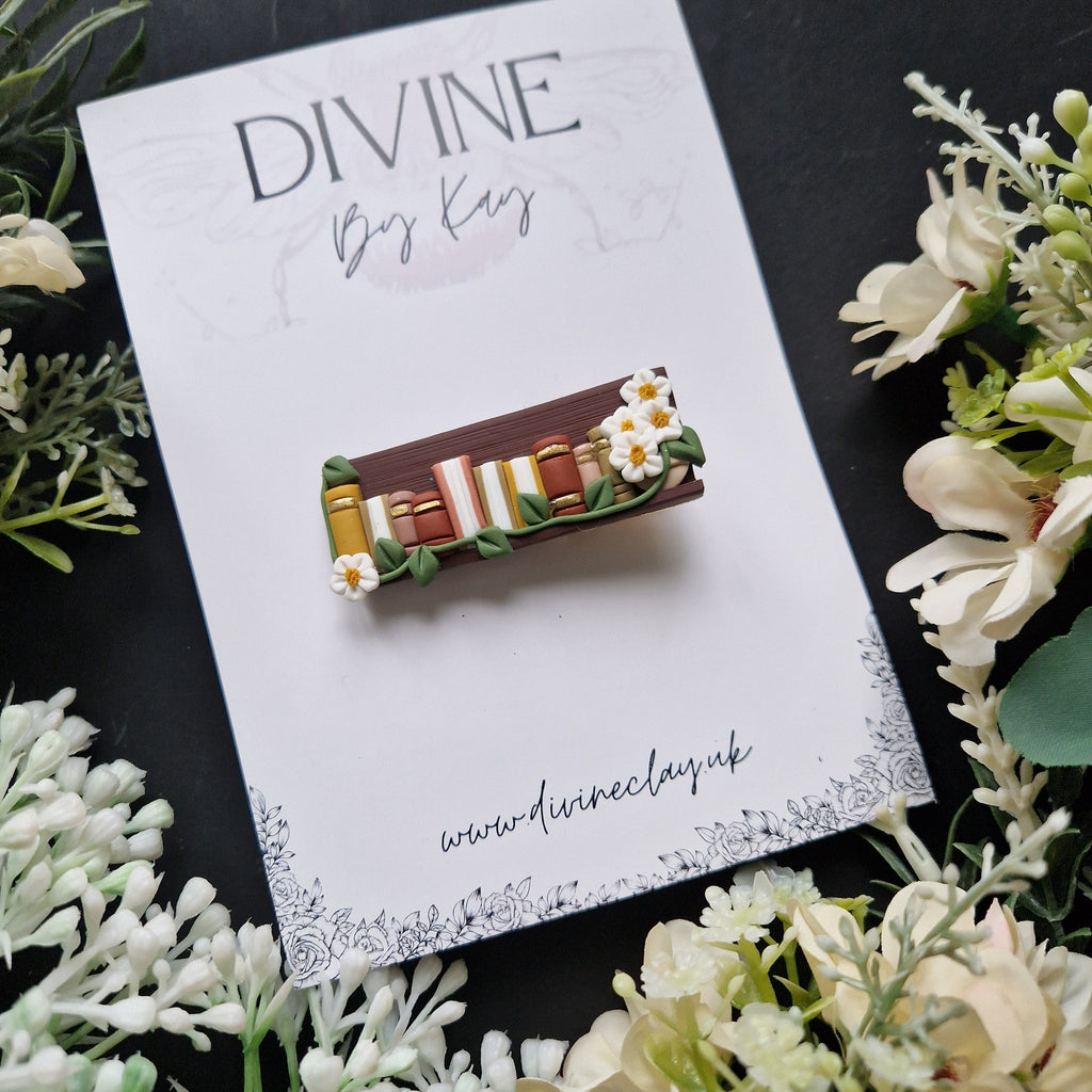 Clay Bookshelf Hair Clip: Handmade Book Lover Gift