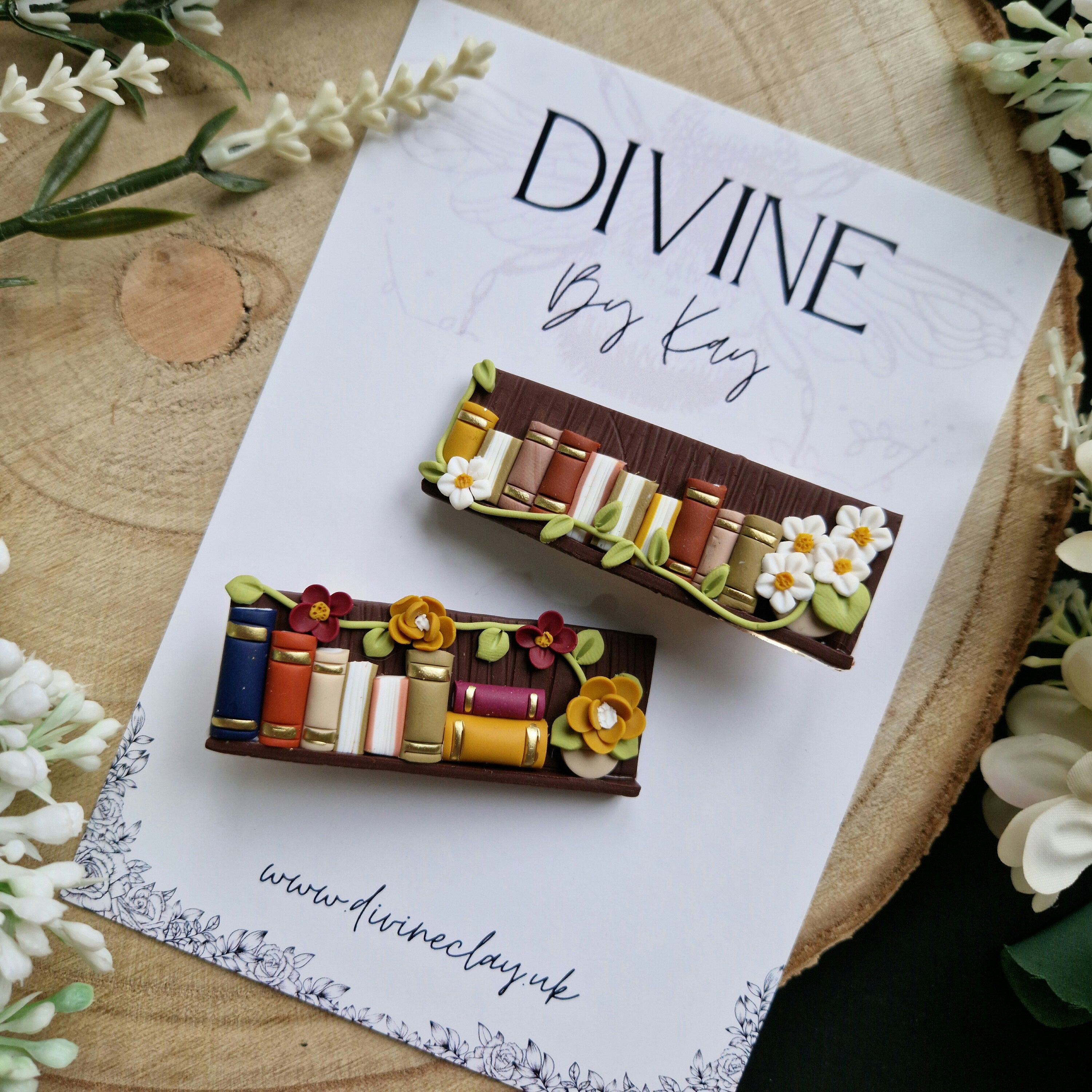 Clay Bookshelf Hair Clip: Handmade Book Lover Gift
