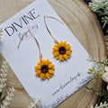 Handmade Sunflower Clay Dangle Earrings: Gold Plated Hooks
