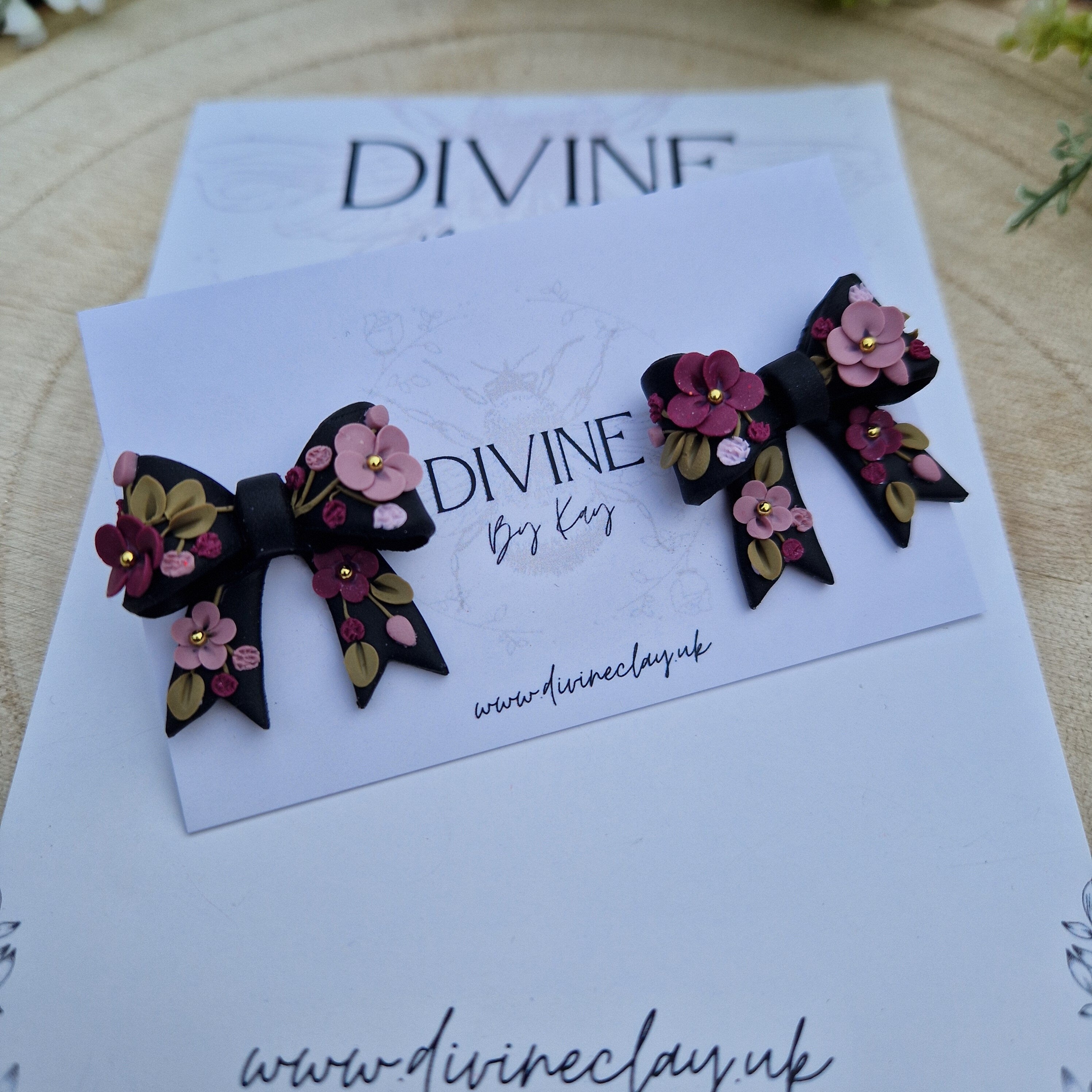 Clay Bow Stud Earrings: Floral Surgical Steel Posts