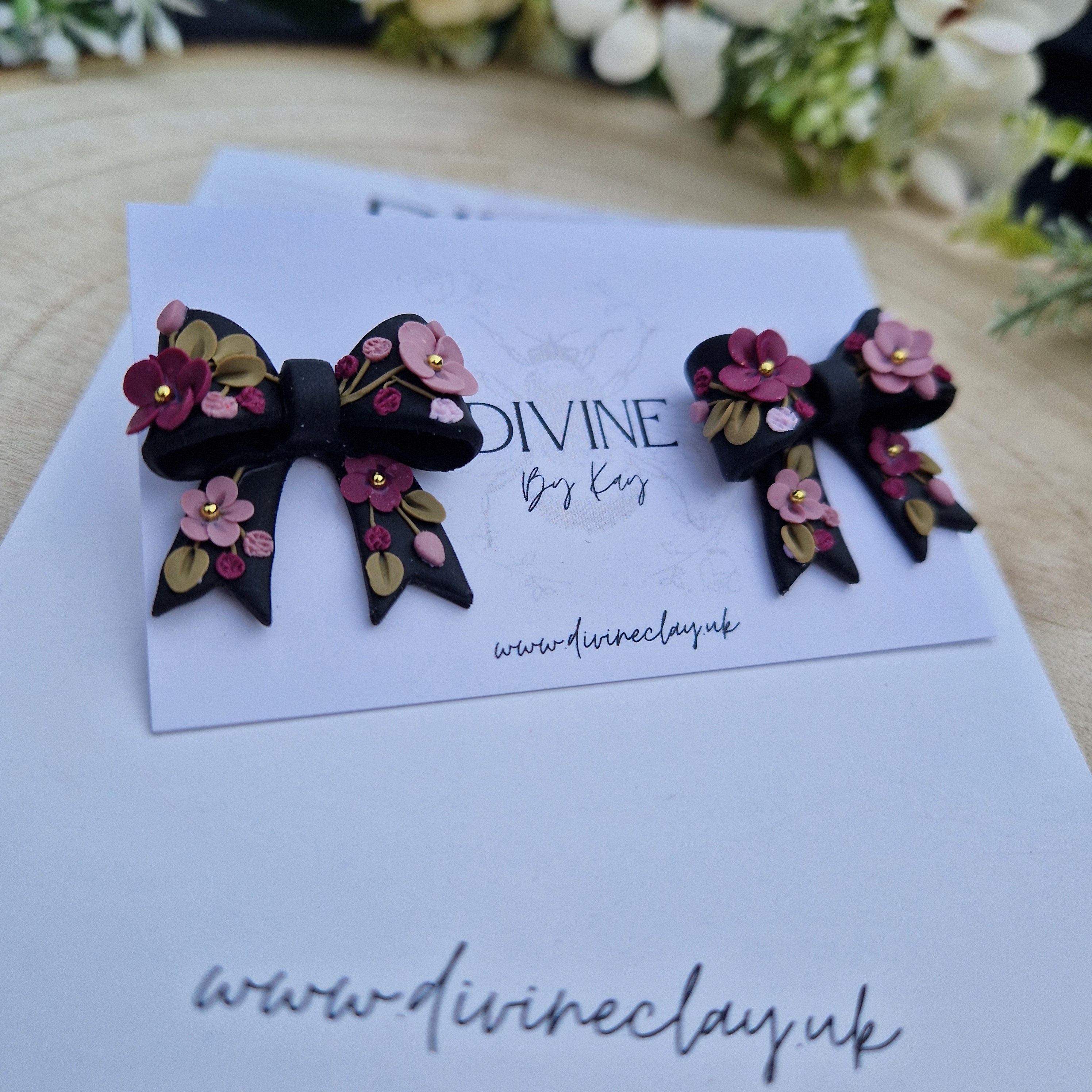 Clay Bow Stud Earrings: Floral Surgical Steel Posts