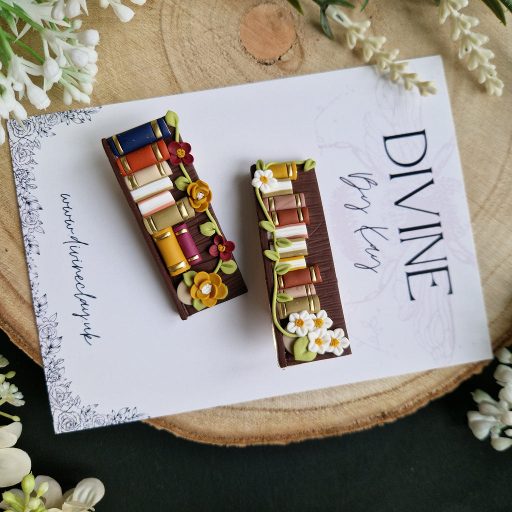 Clay Bookshelf Hair Clip: Handmade Book Lover Gift