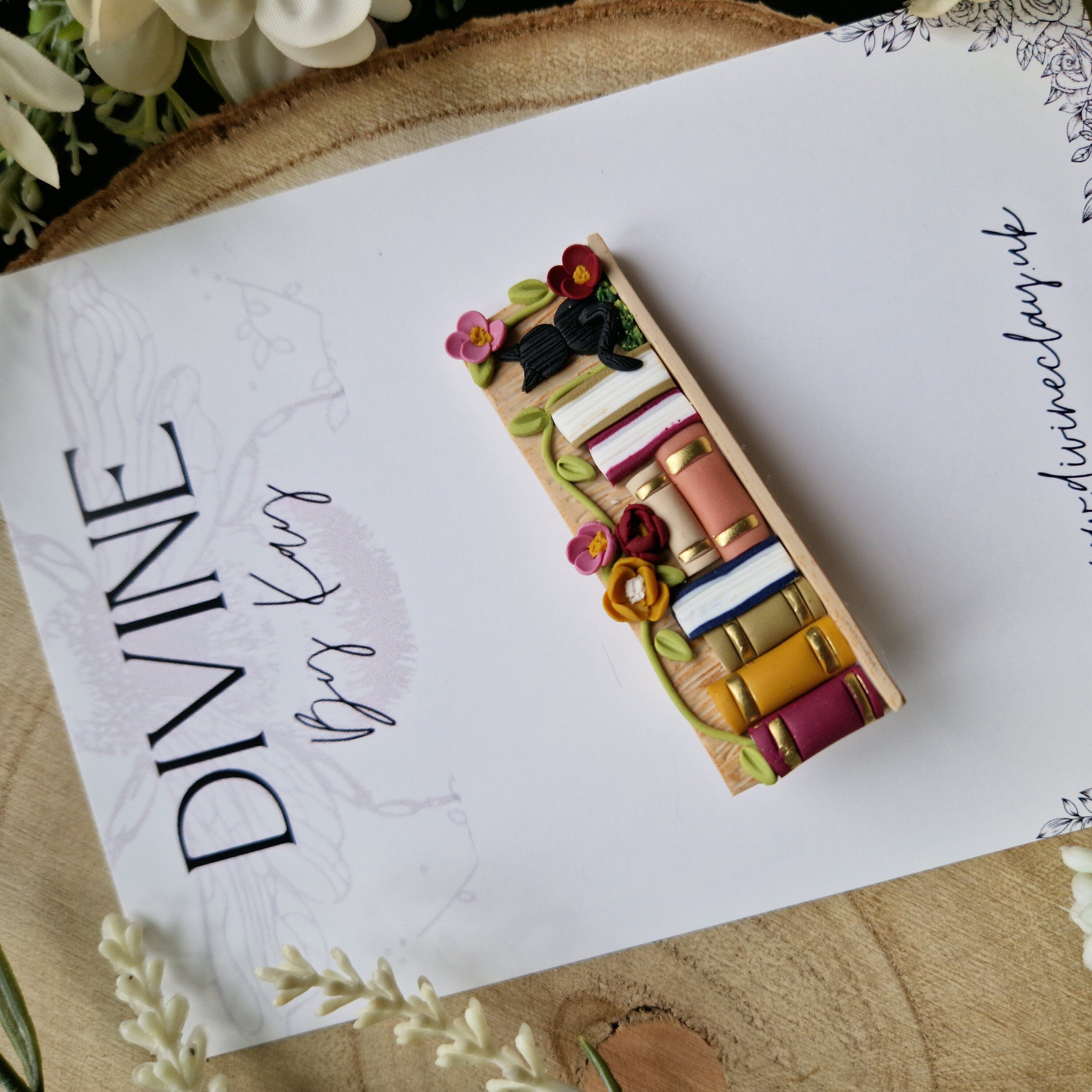 Clay Bookcase Hair Clip: Handmade Cat & Books Accessory