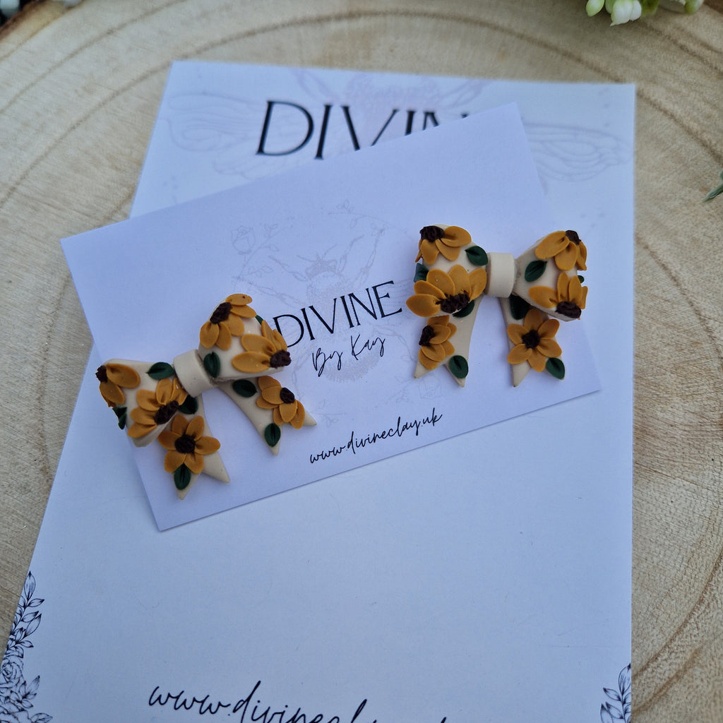 Clay Bow Stud Earrings: Floral Surgical Steel Posts