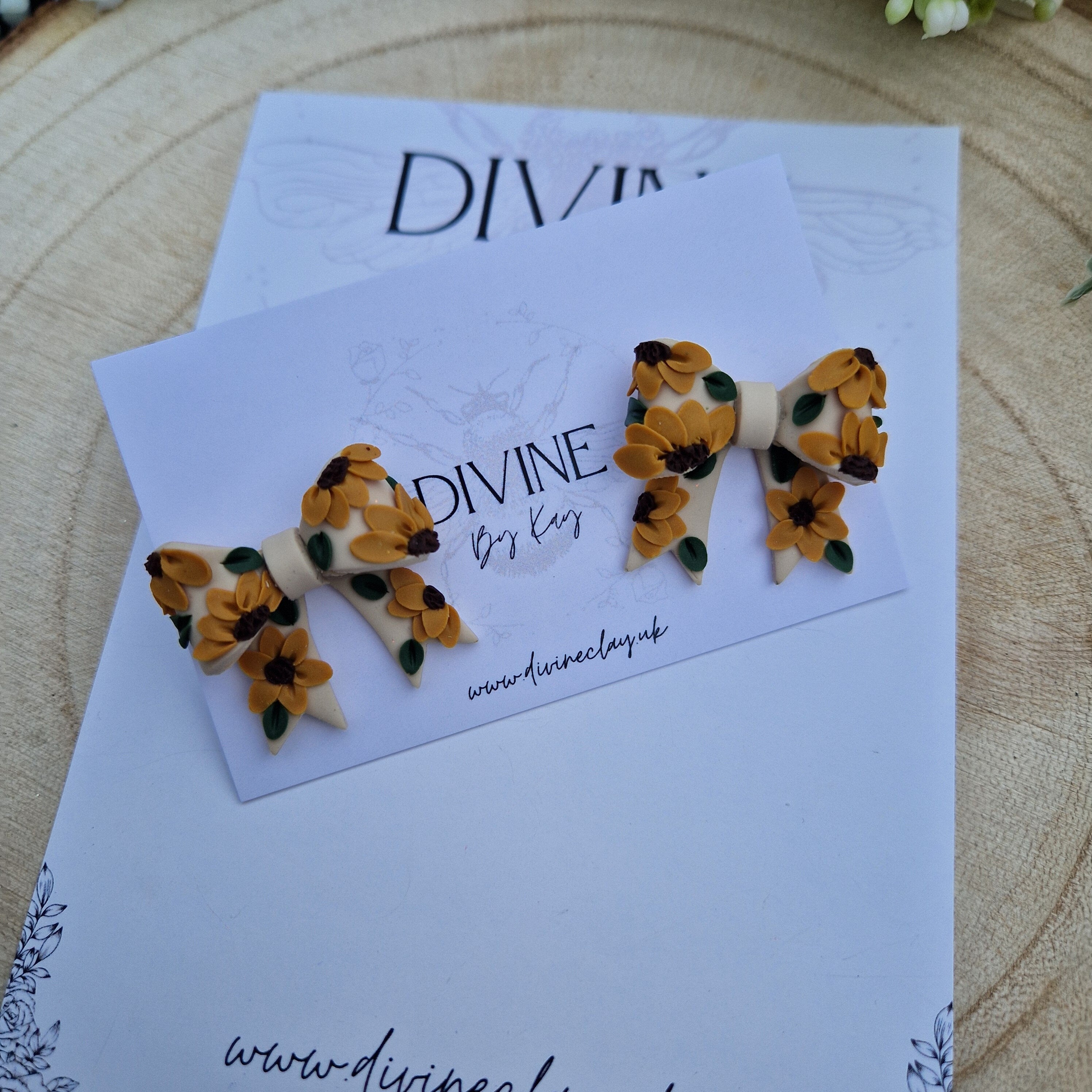 Clay Bow Stud Earrings: Floral Surgical Steel Posts