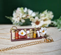 Clay Bookcase Necklace: Handcrafted Floral Gold Plated Bezel