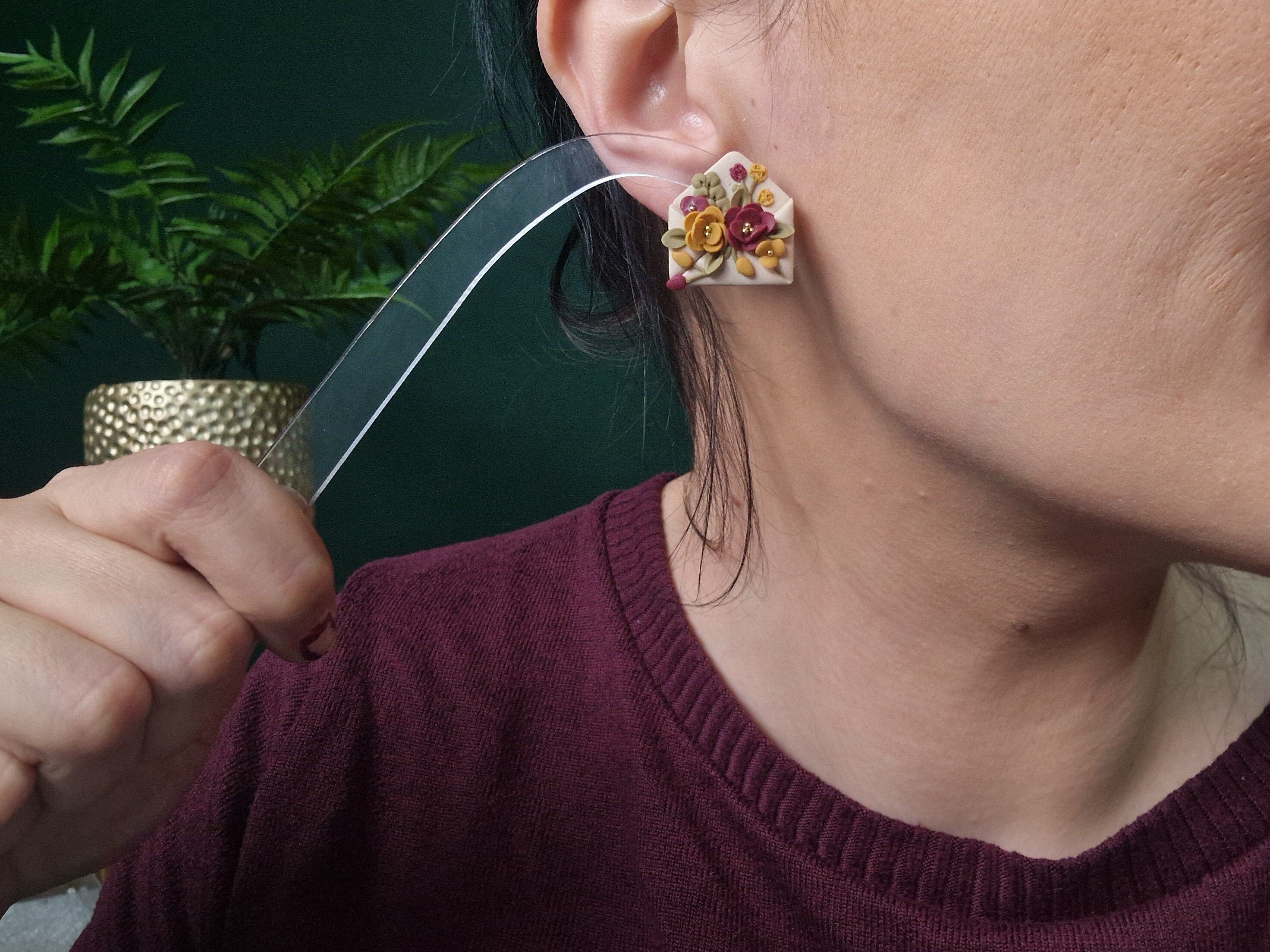 Floral Envelope Stud Earrings: Handmade Clay Jewelry