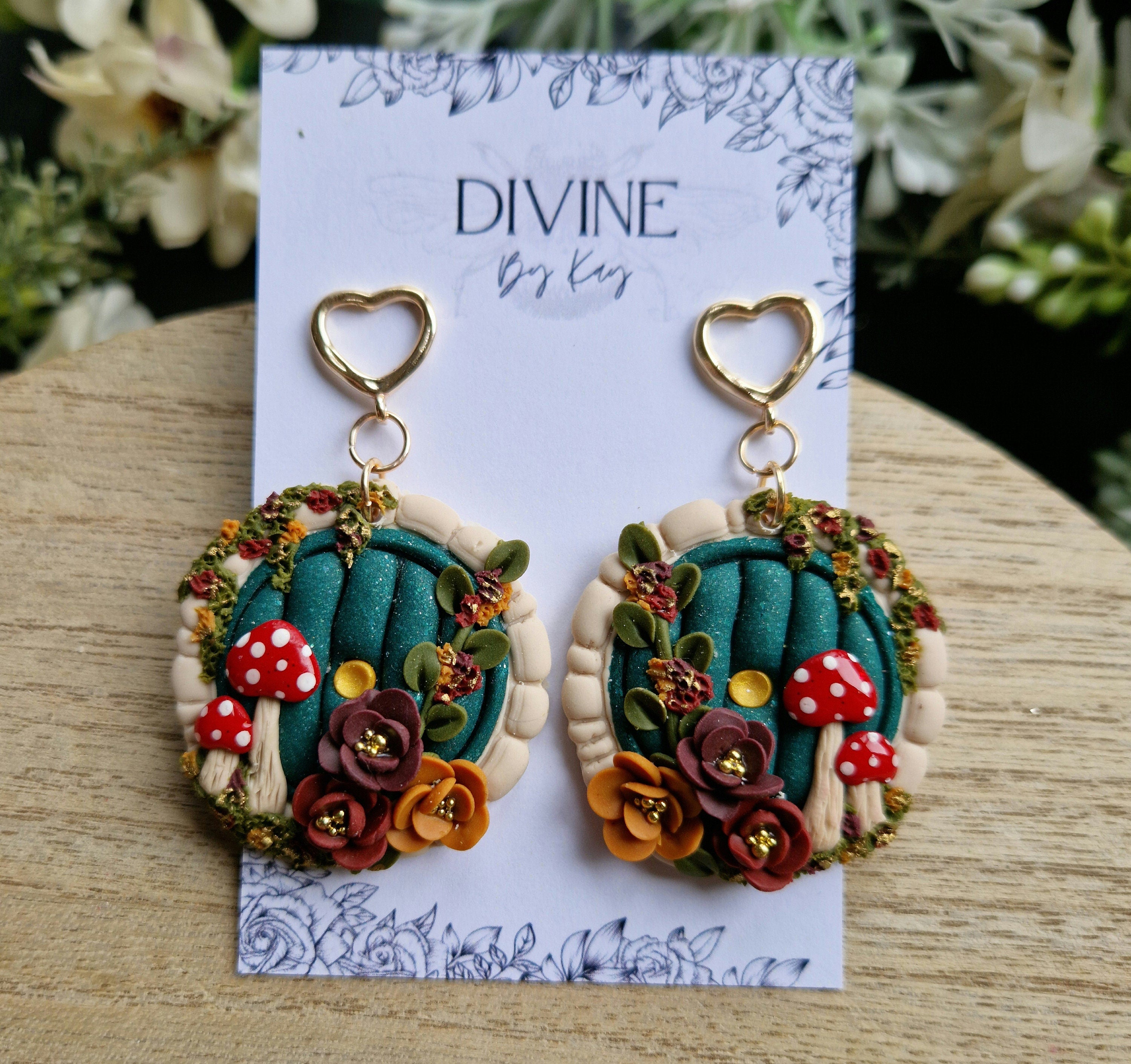 Mushroom Hobbit Door Clay Earrings – Cottagecore Whimsical Jewelry