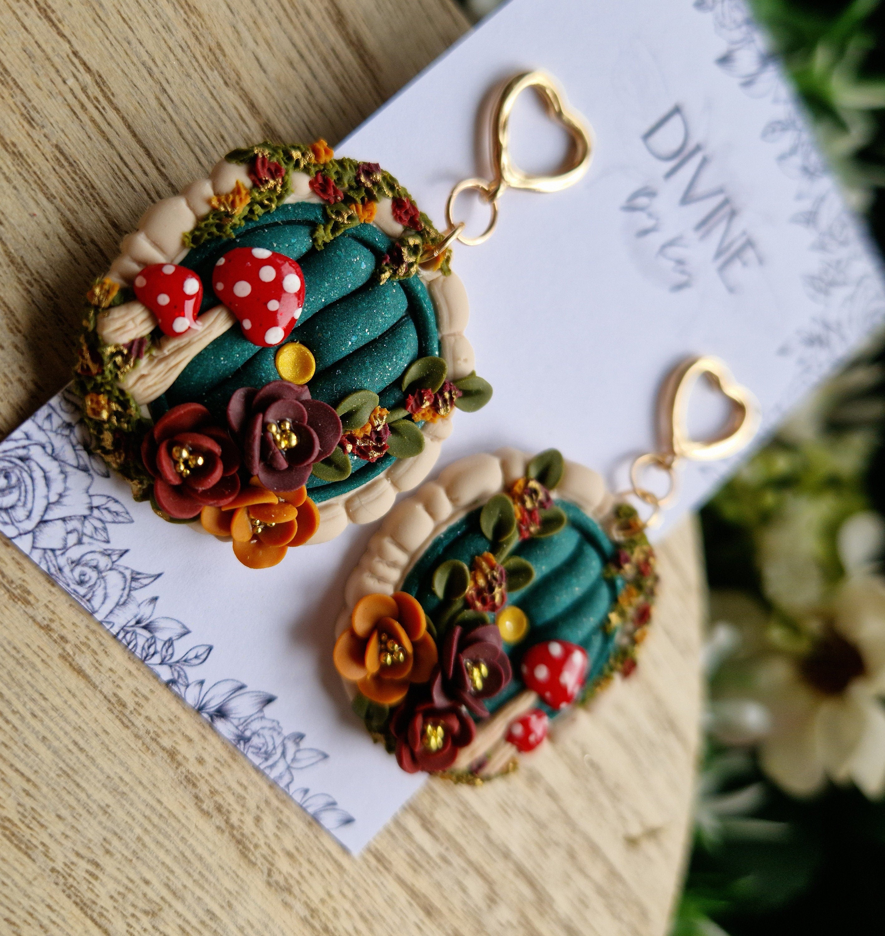 Mushroom Hobbit Door Clay Earrings – Cottagecore Whimsical Jewelry