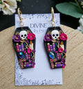 Skull Coffin Book Earrings: Witchcraft Bookcase Earrings