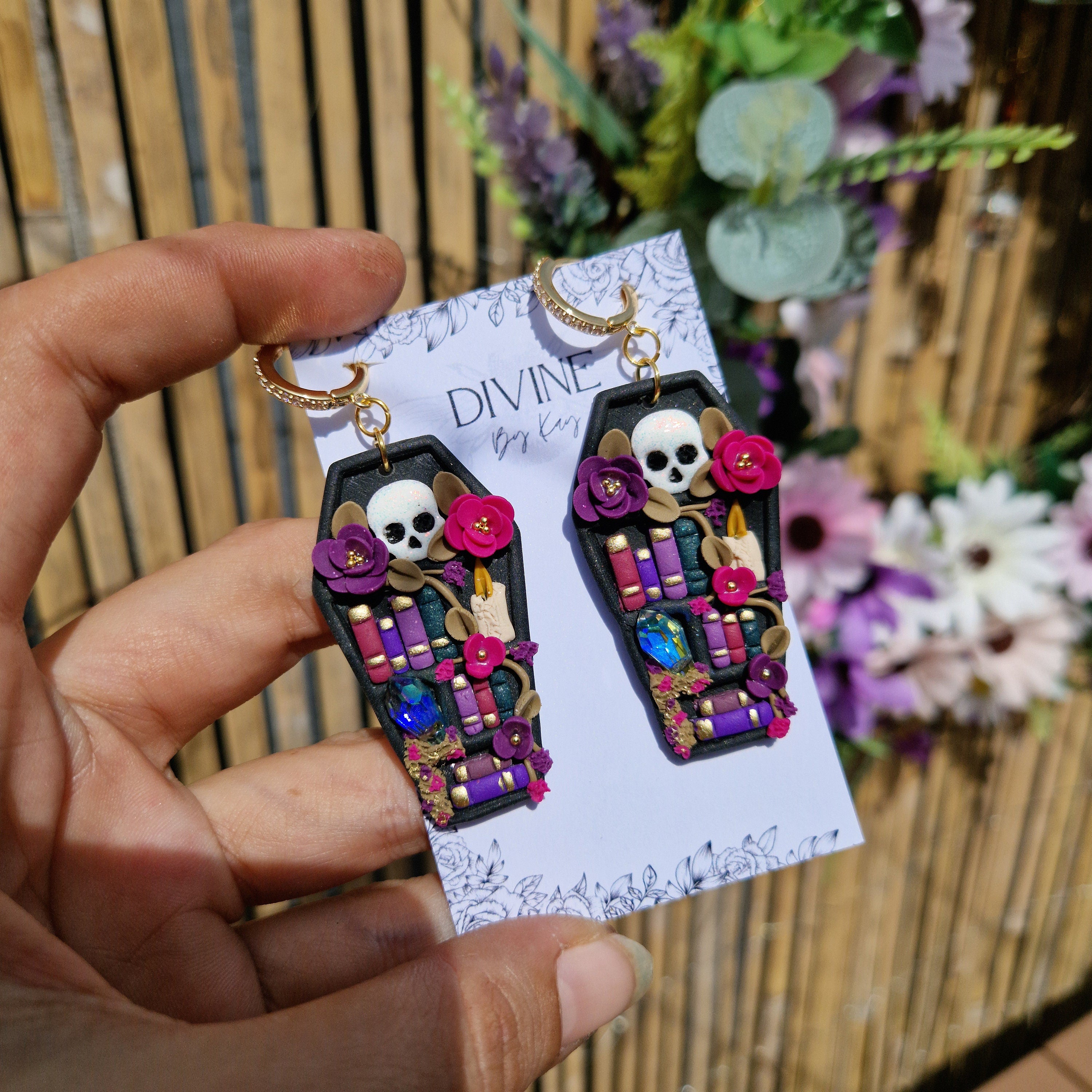 Skull Coffin Book Earrings: Witchcraft Bookcase Earrings