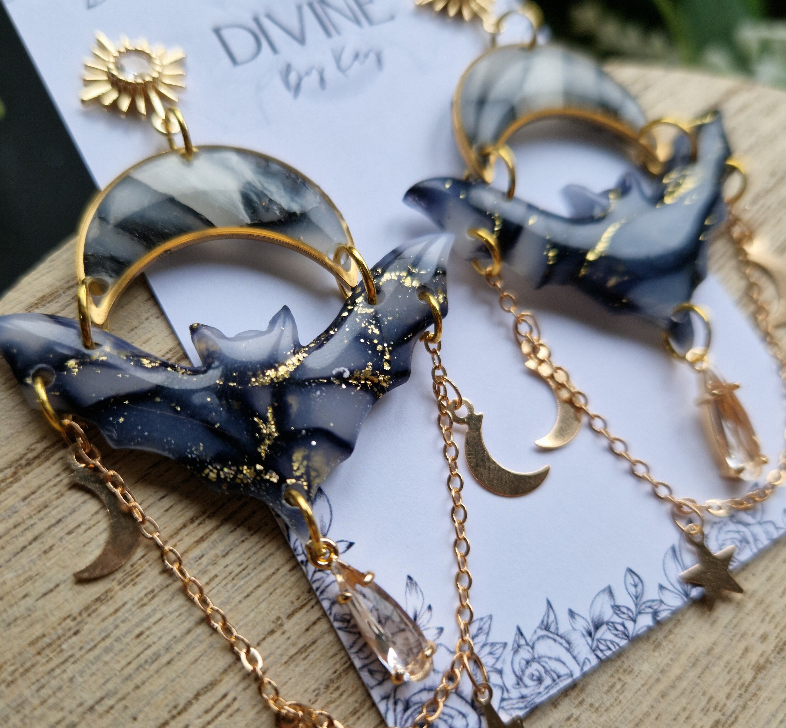 celestial bat earrings - halloween earrings - clay jewellery