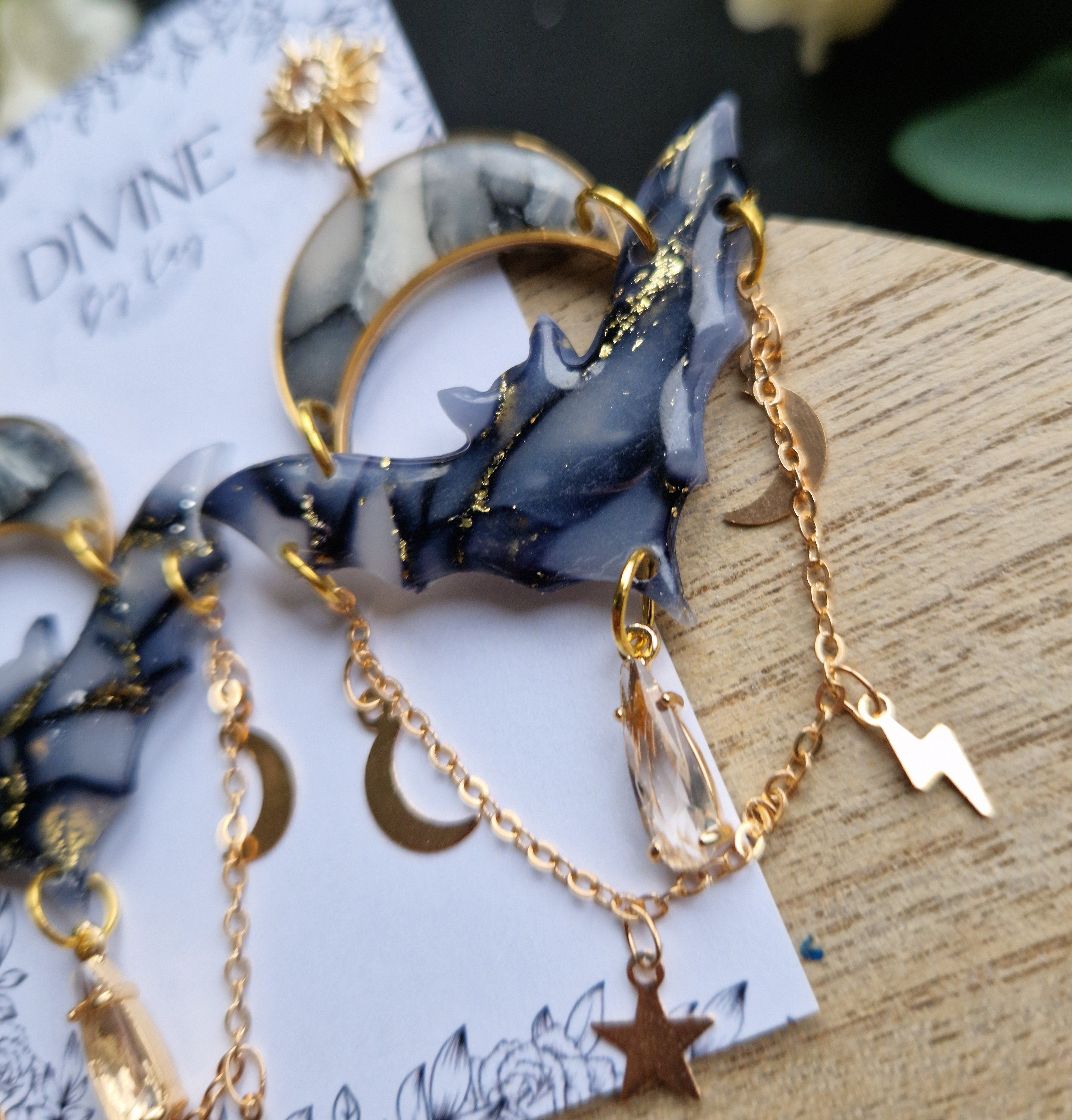 celestial bat earrings - halloween earrings - clay jewellery