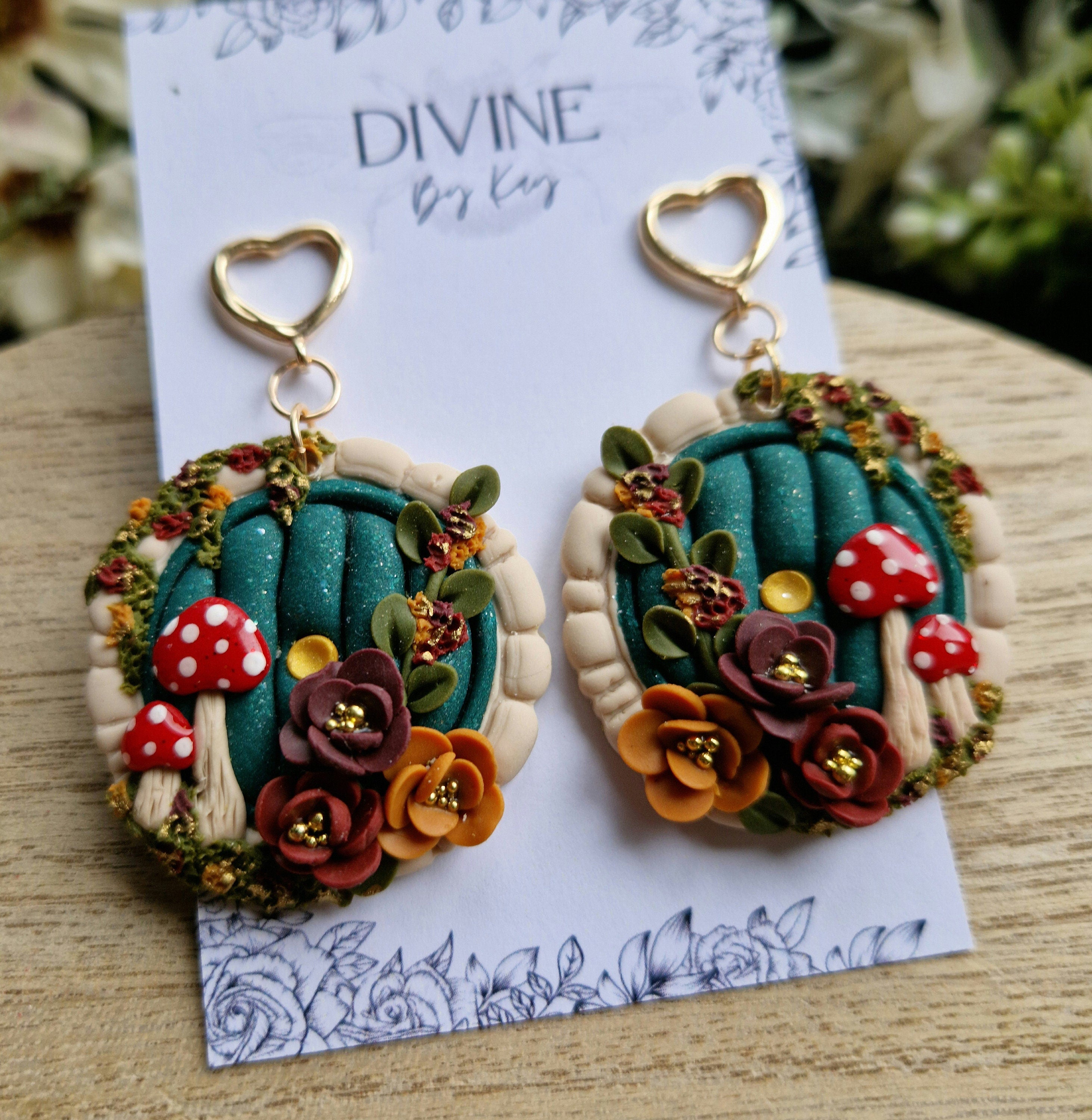 Mushroom Hobbit Door Clay Earrings – Cottagecore Whimsical Jewelry