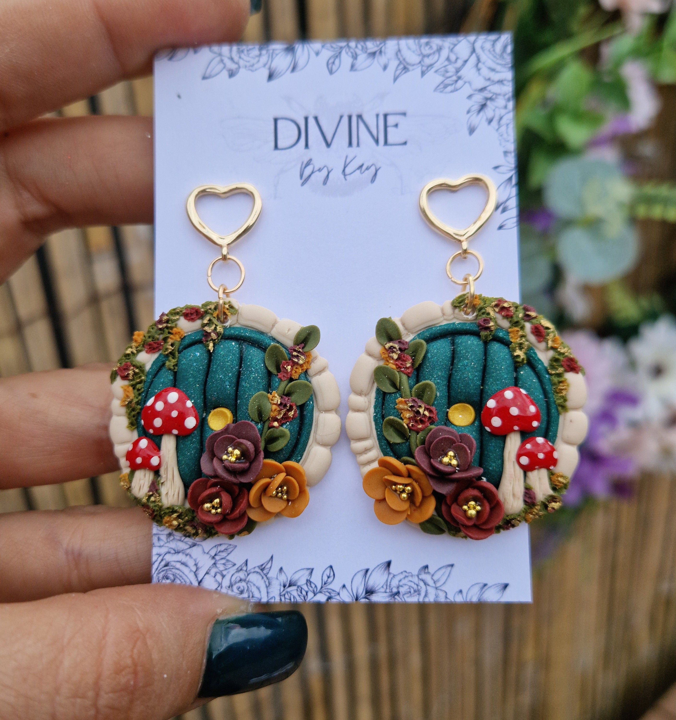Mushroom Hobbit Door Clay Earrings – Cottagecore Whimsical Jewelry