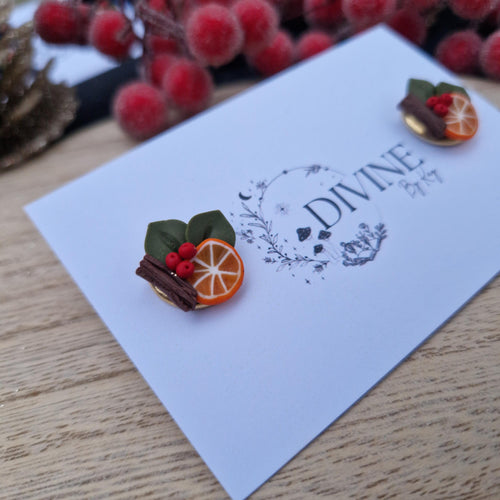 Christmas Stud Earrings: Festive Orange Fruit Charms